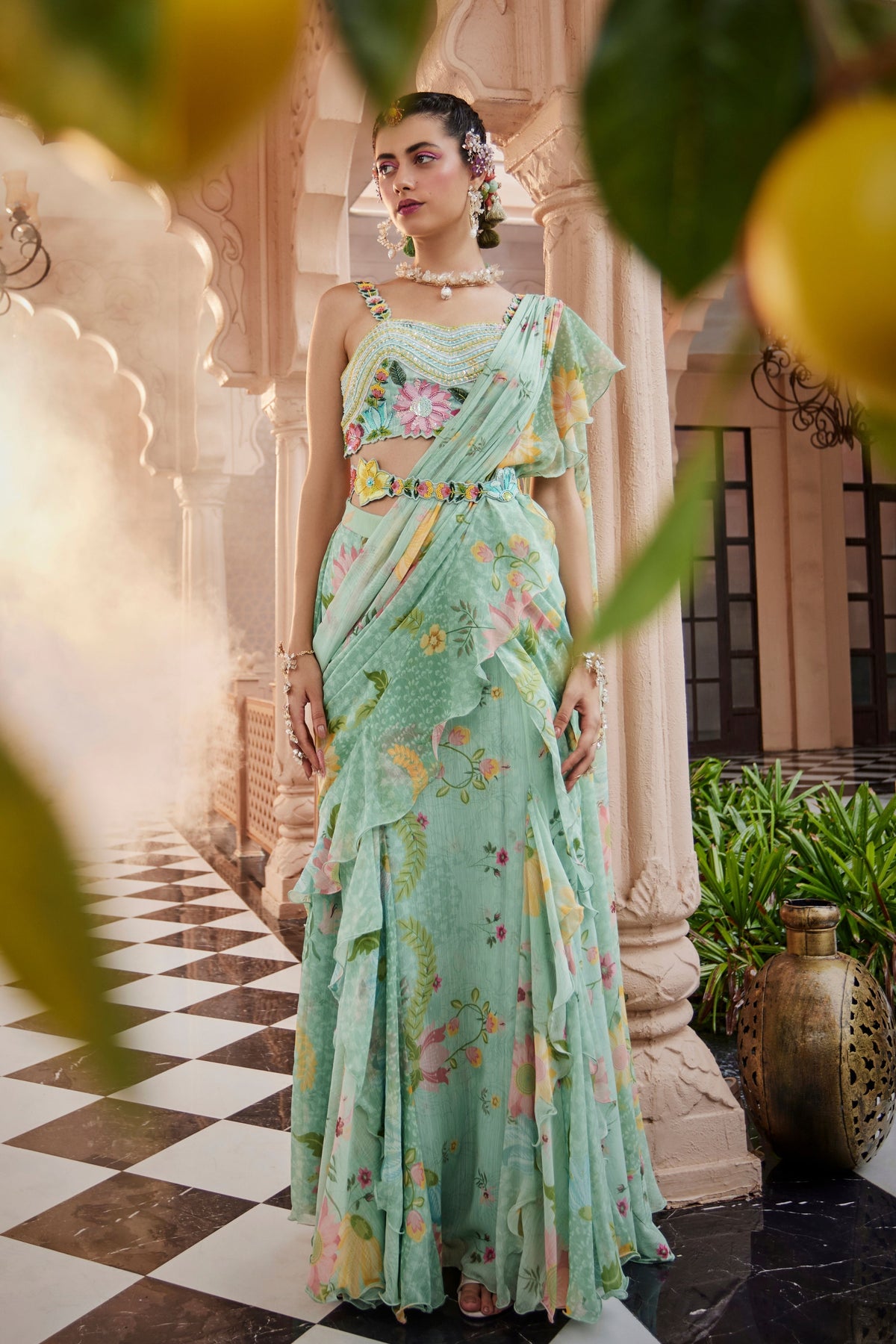 Mint Muse Saree Set