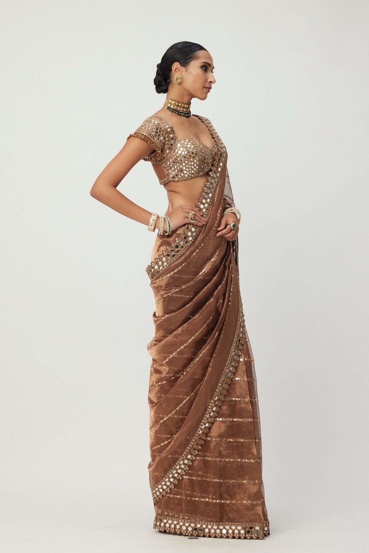 Copper Shimmer Saree Set