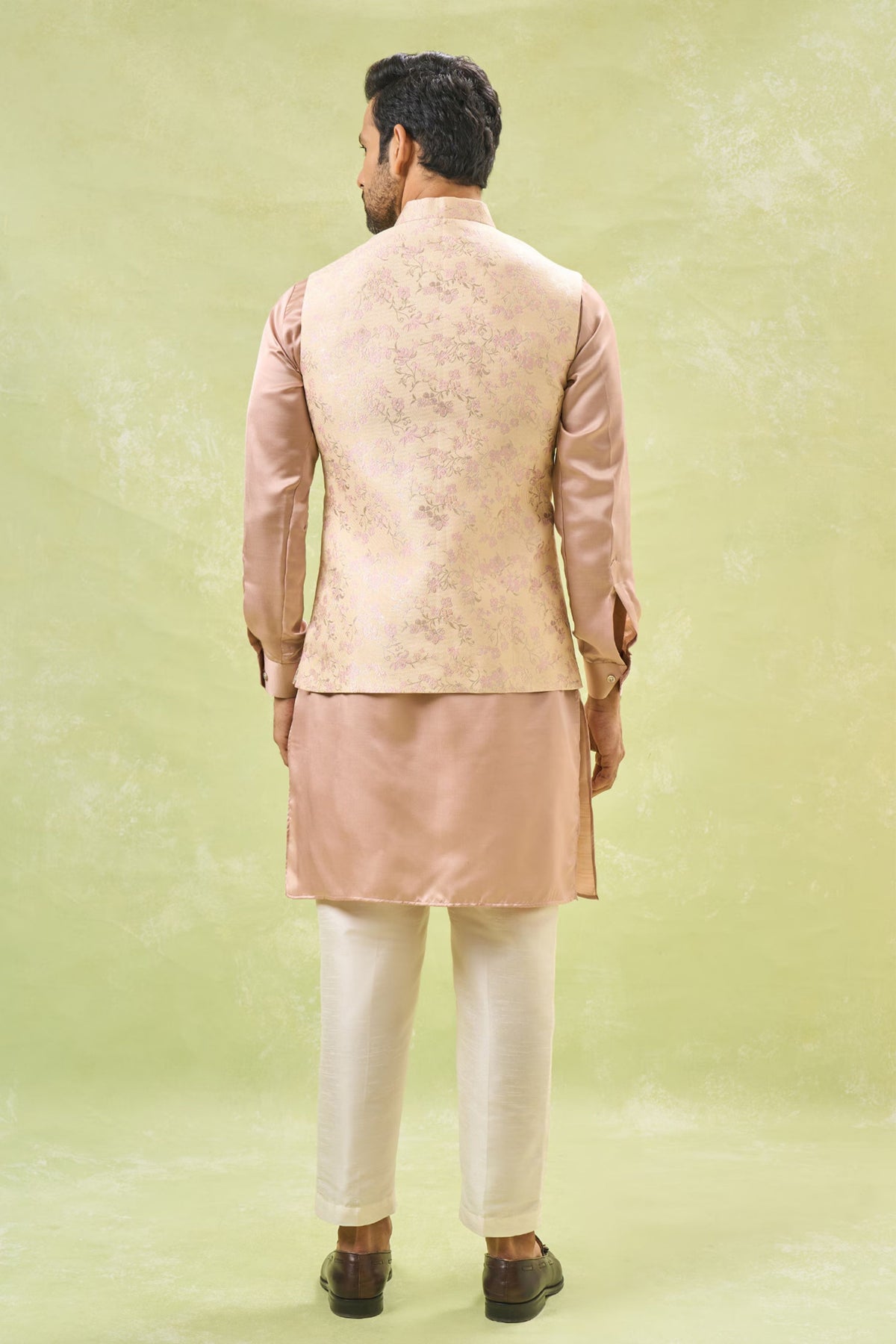 Pink Brocade Nehru Jacket Set