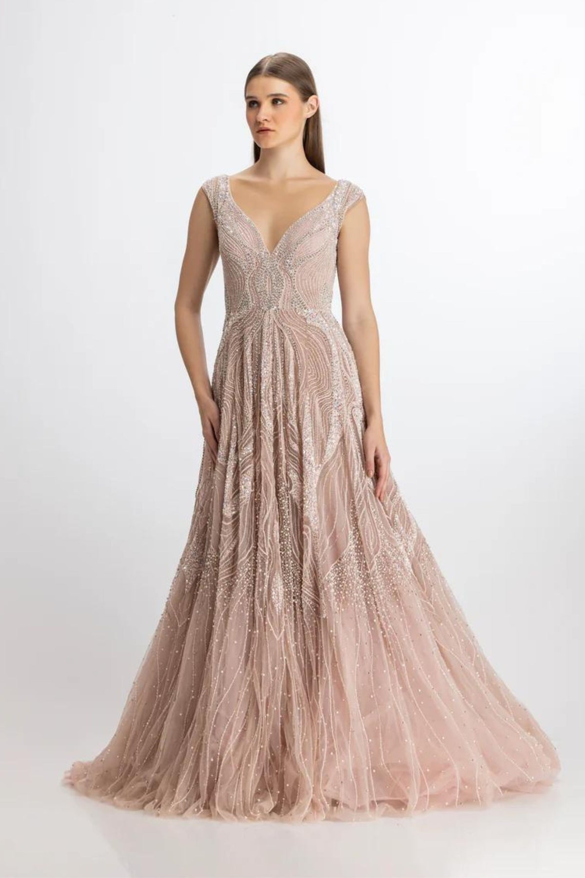 Silver pink flafred gown