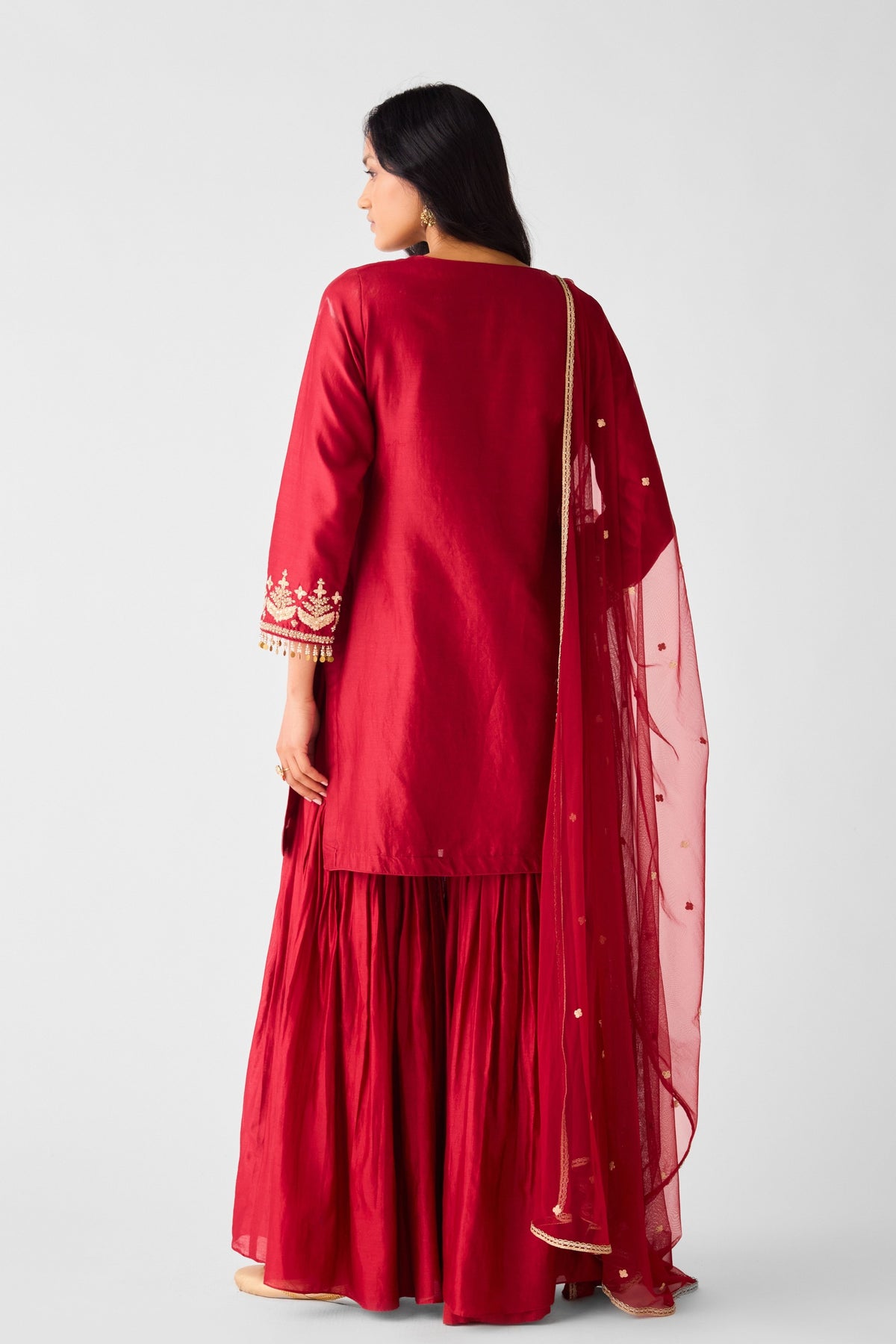 Red Embroidered Sharara Set