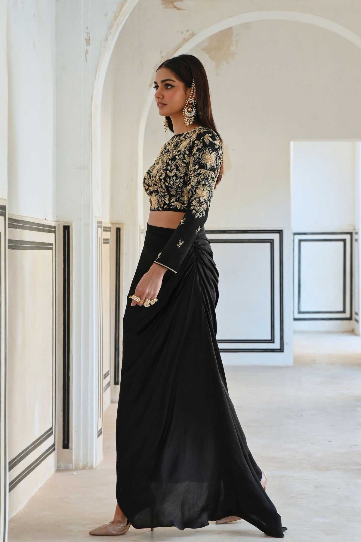 Black Embroidered Skirt Set