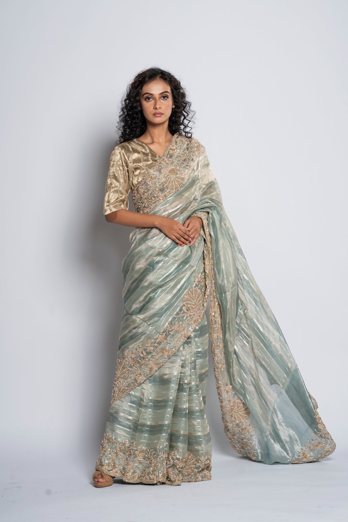 Blue and Gold Saree