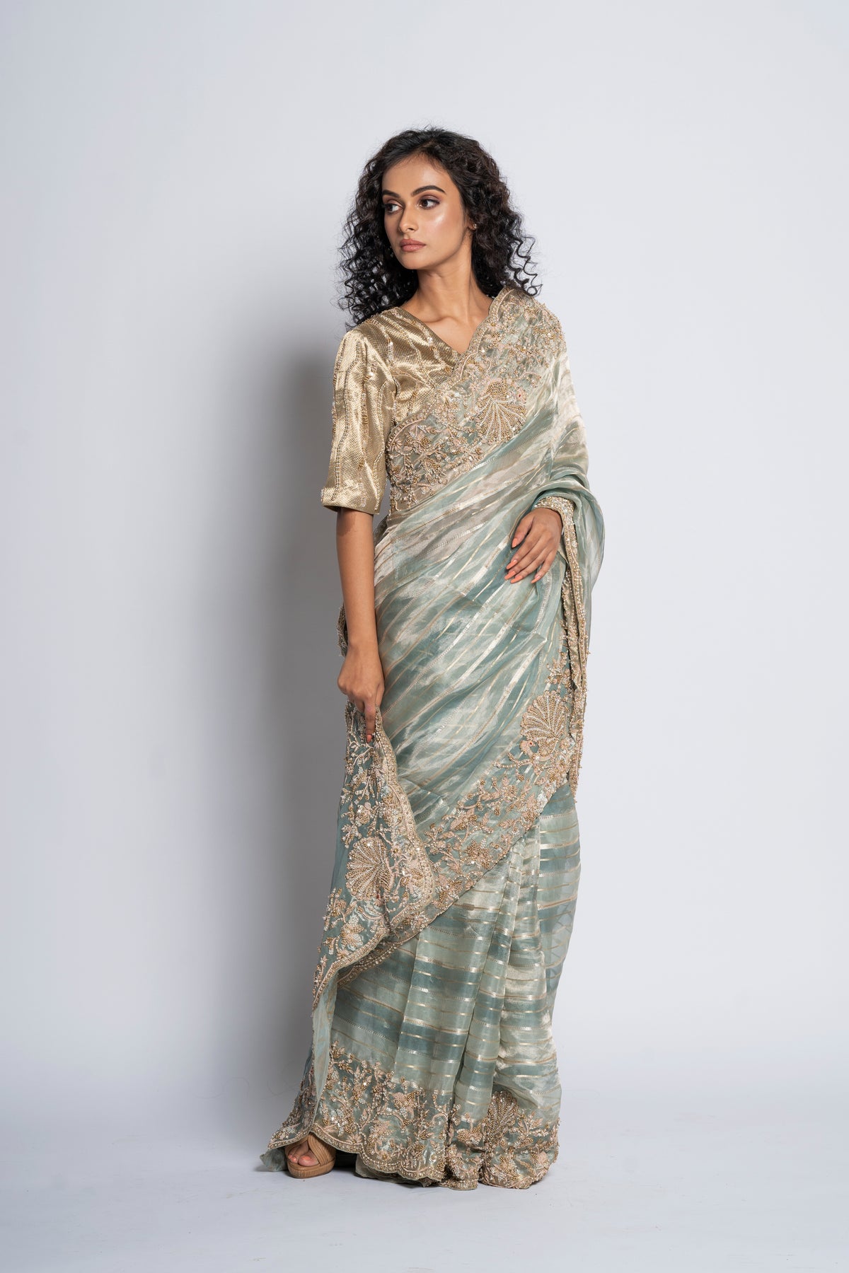 Blue and Gold Saree