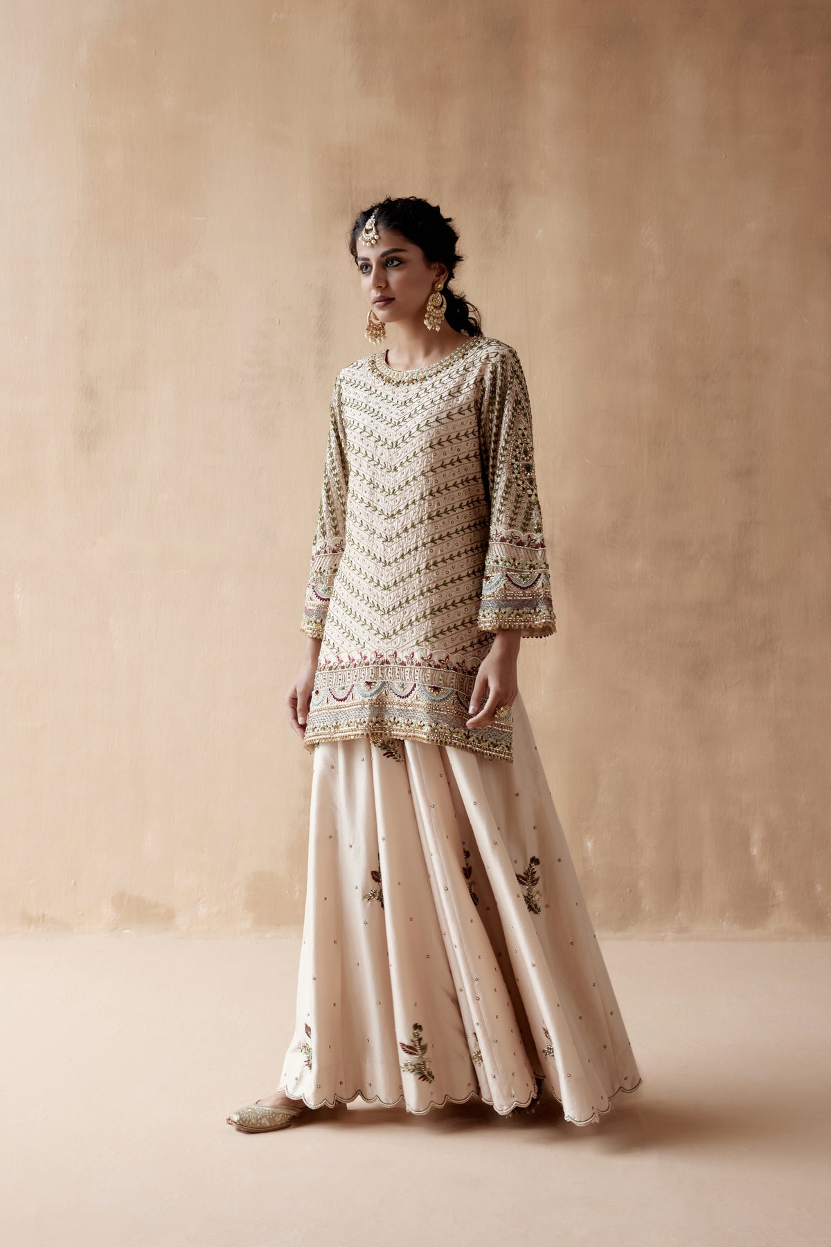 Floral Ivory Tunic Sharara Set