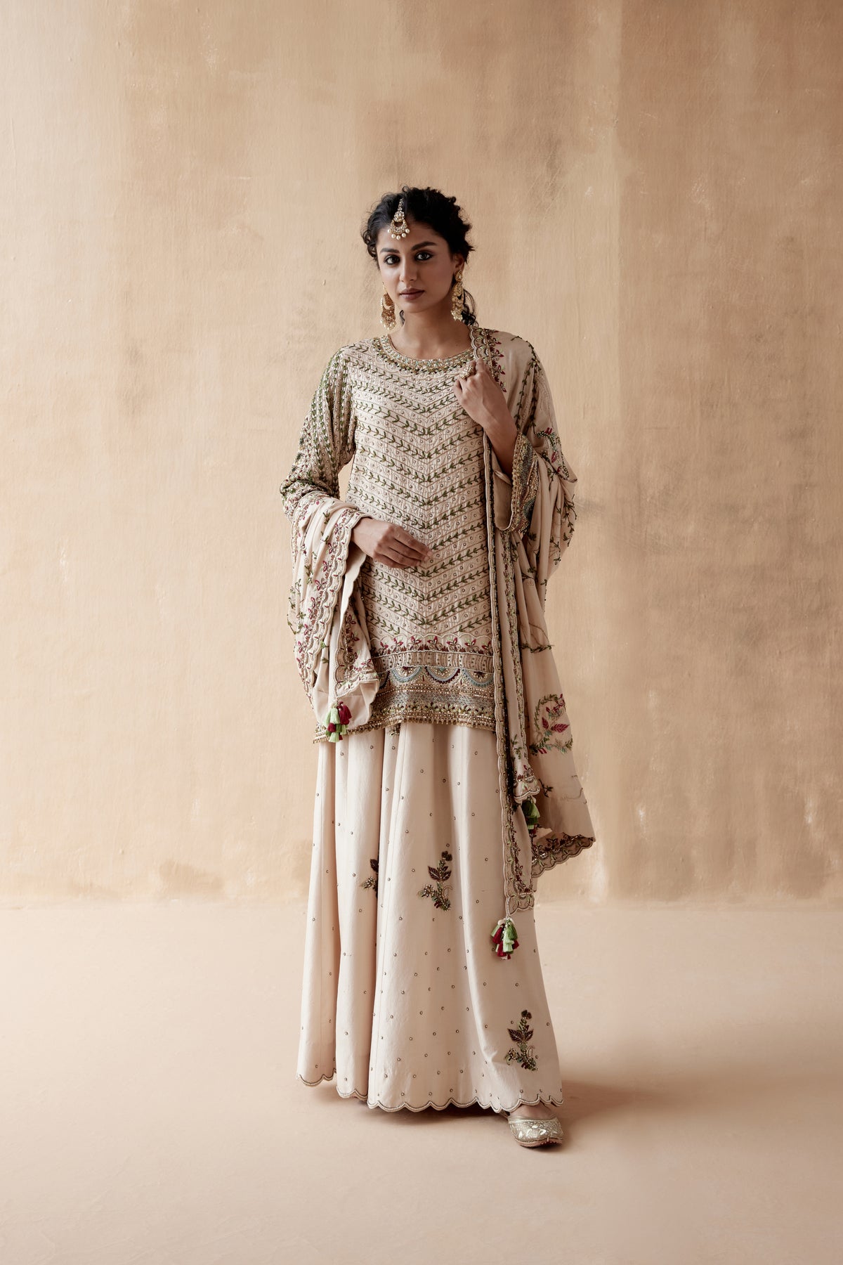 Floral Ivory Tunic Sharara Set