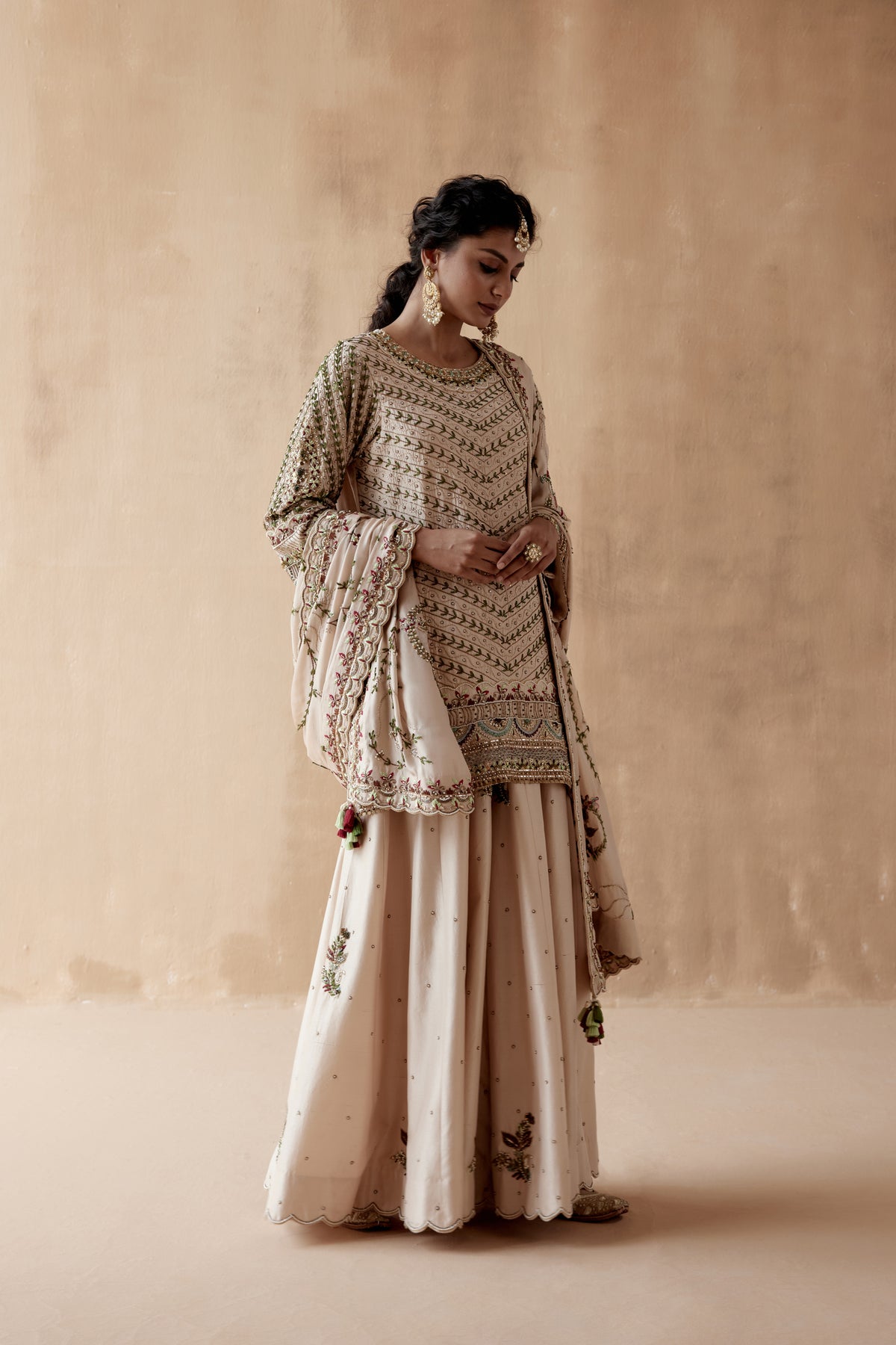 Floral Ivory Tunic Sharara Set