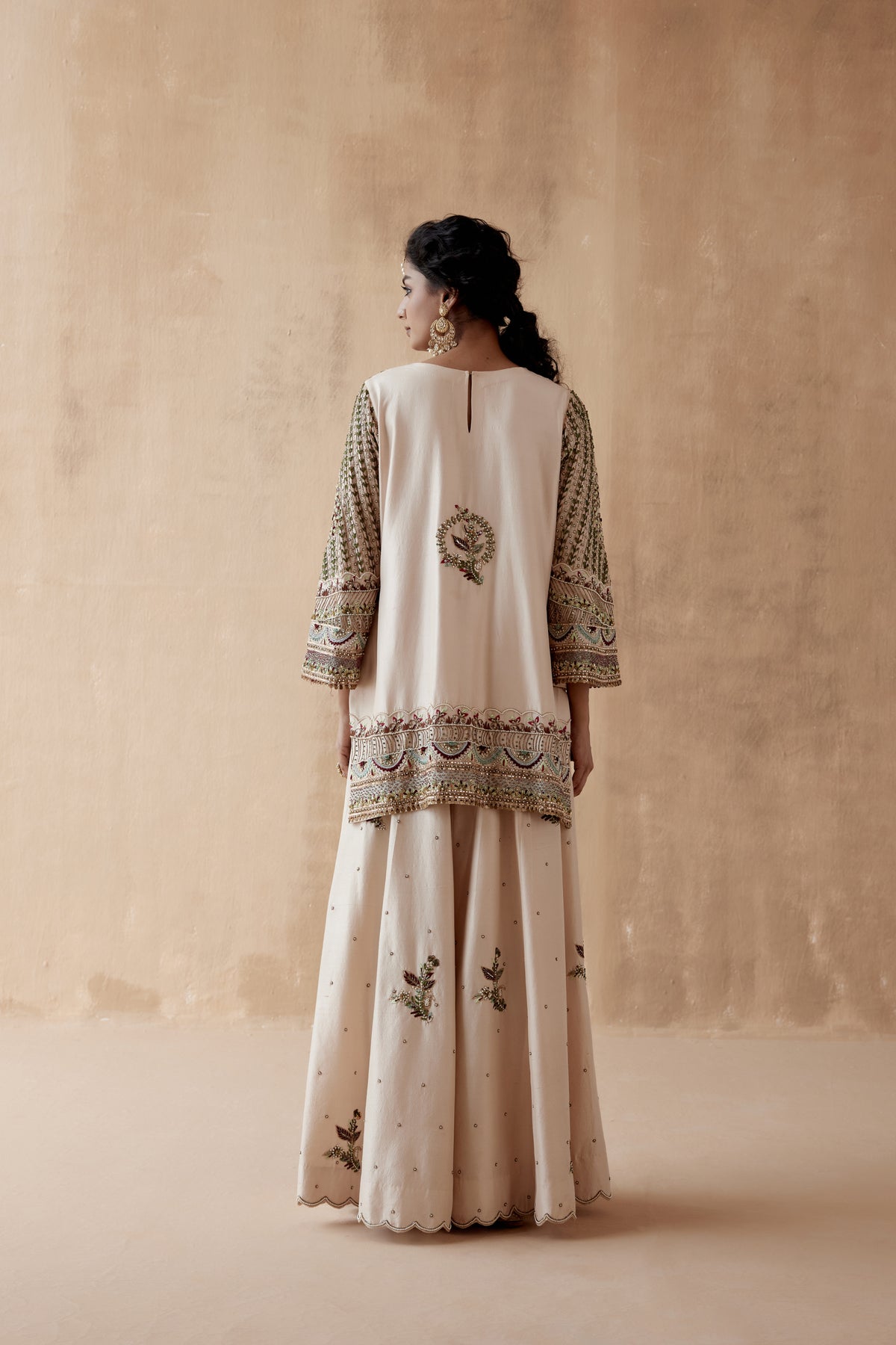 Floral Ivory Tunic Sharara Set