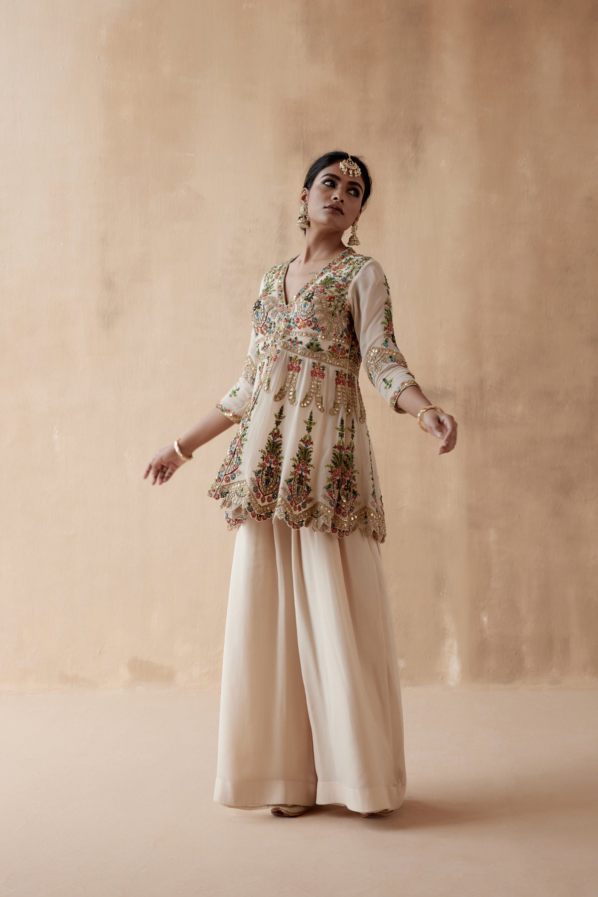 Ivory Floral Sharara Set