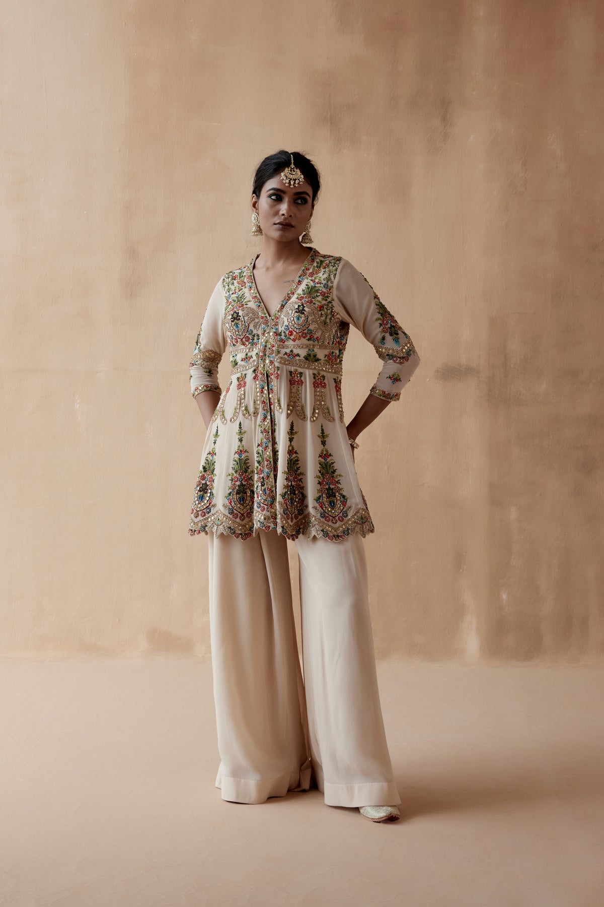 Ivory Floral Sharara Set