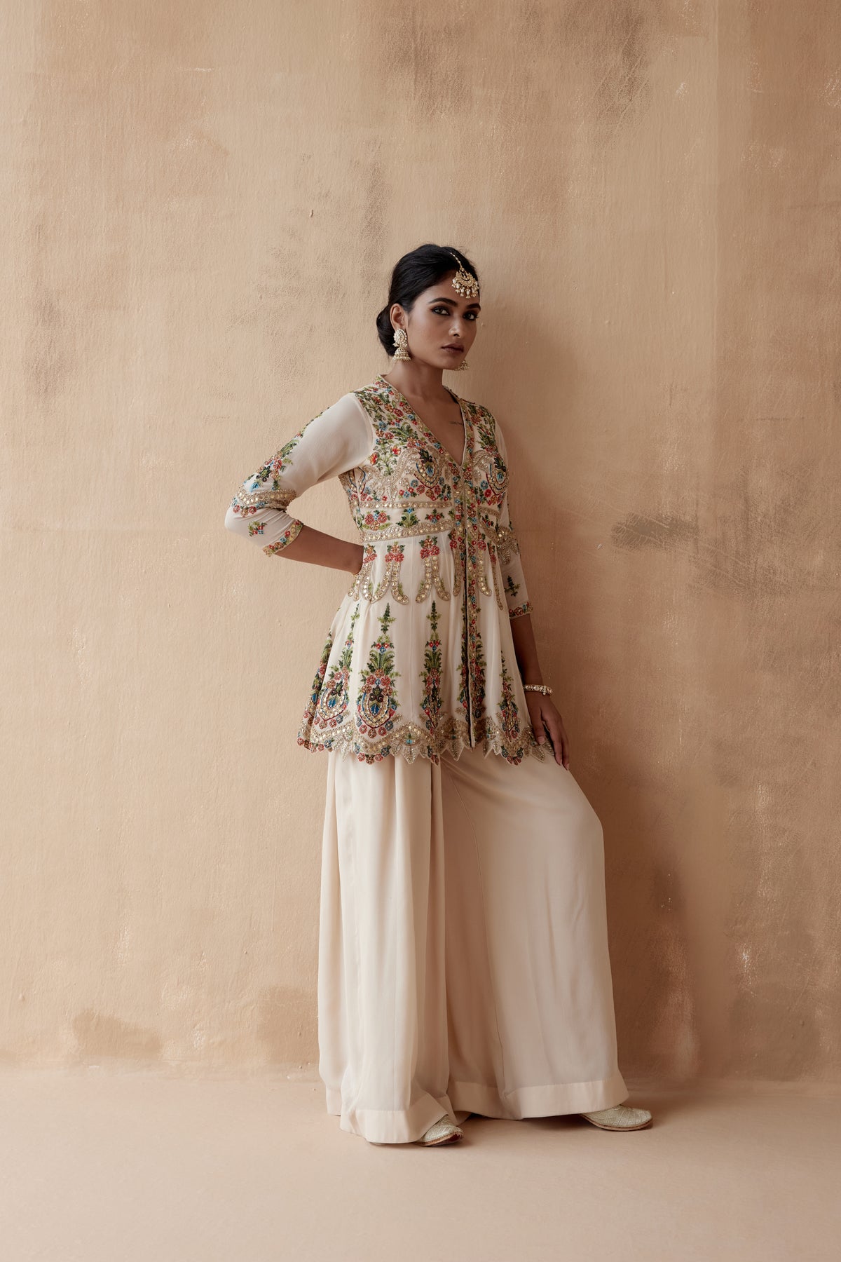 Ivory Floral Sharara Set