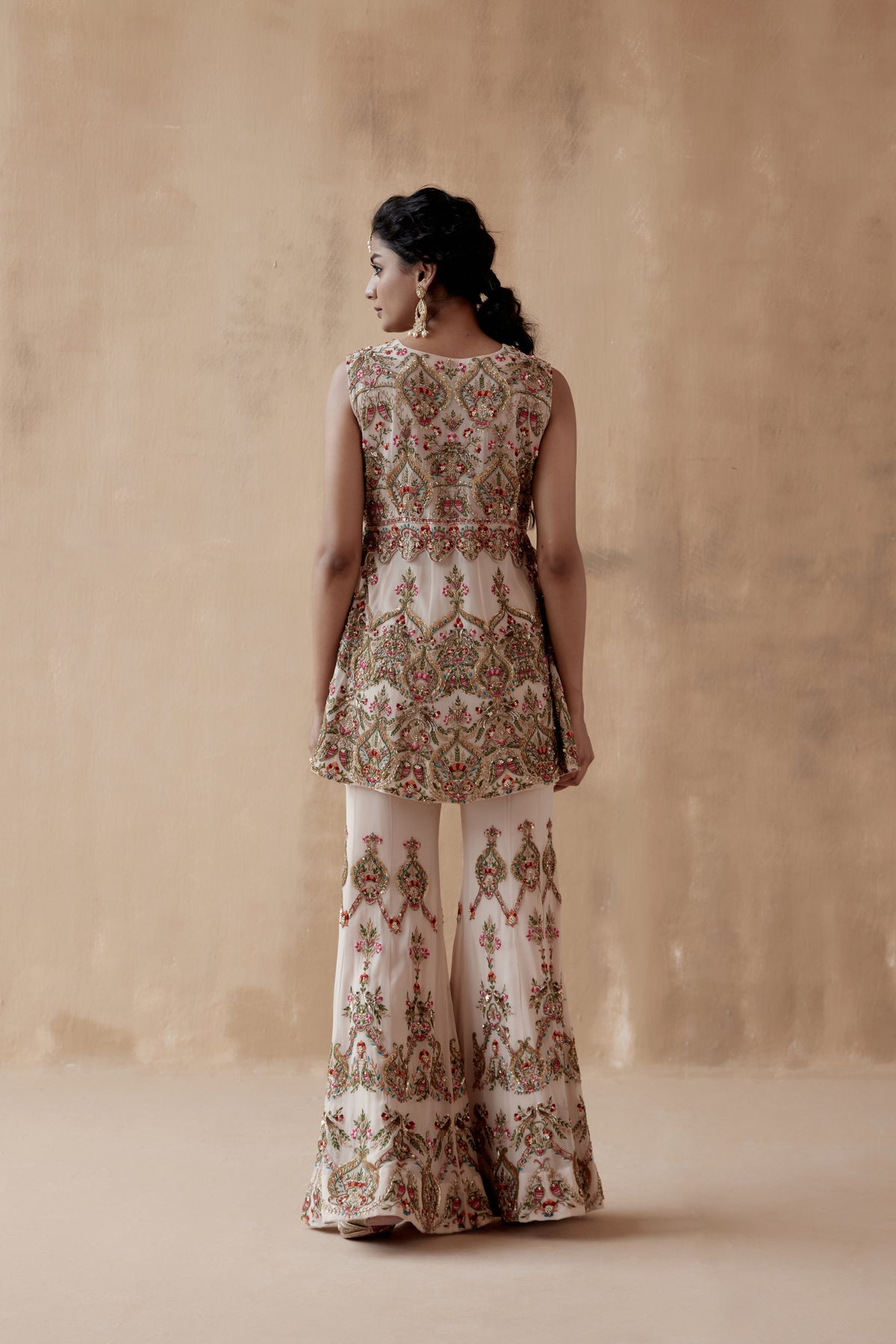 Floral Beige Sharara Set