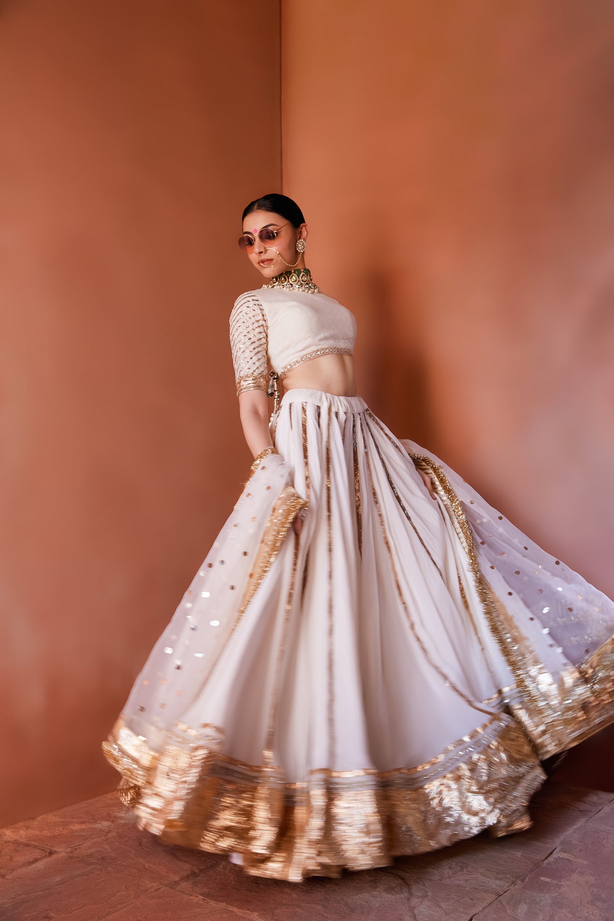 White gota patti flowy lehenga set