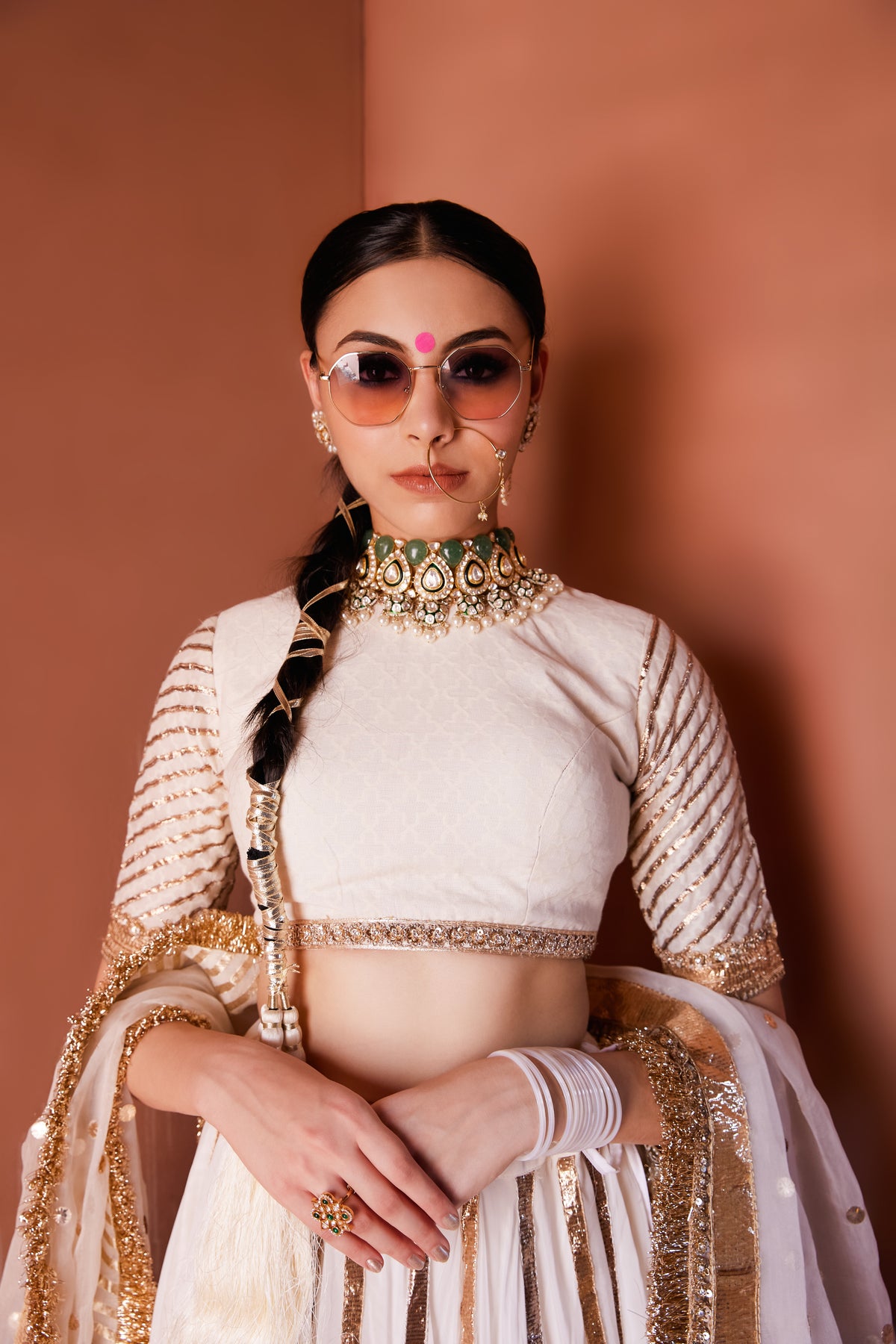 White gota patti flowy lehenga set