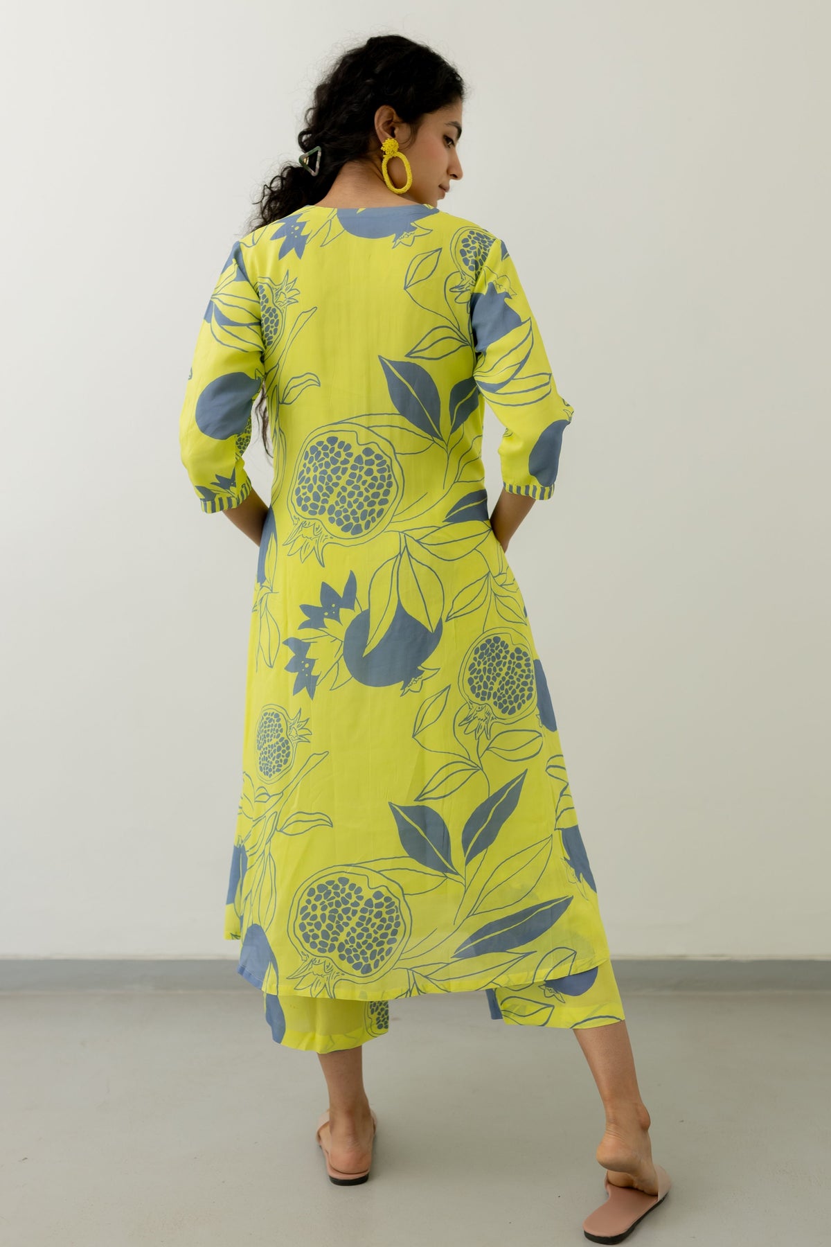 Yellow Pomegranate Print Kurta