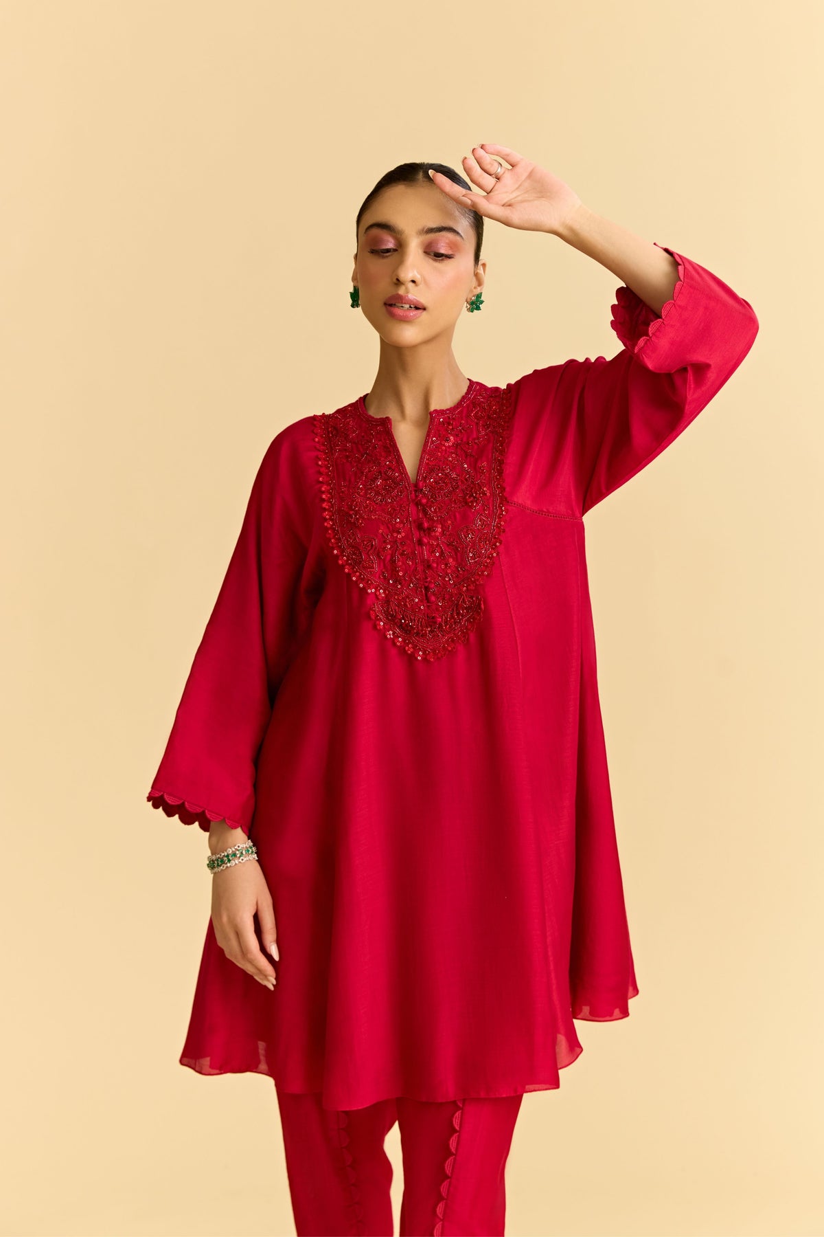 Red Flared Kurta Set