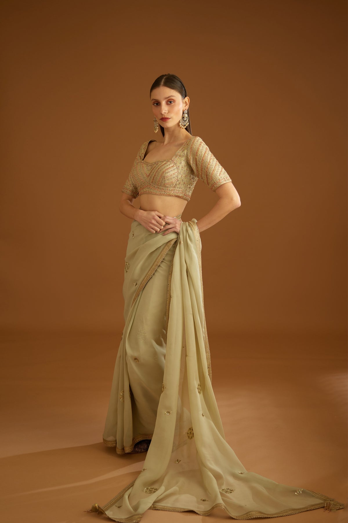 Whisper green Saree set