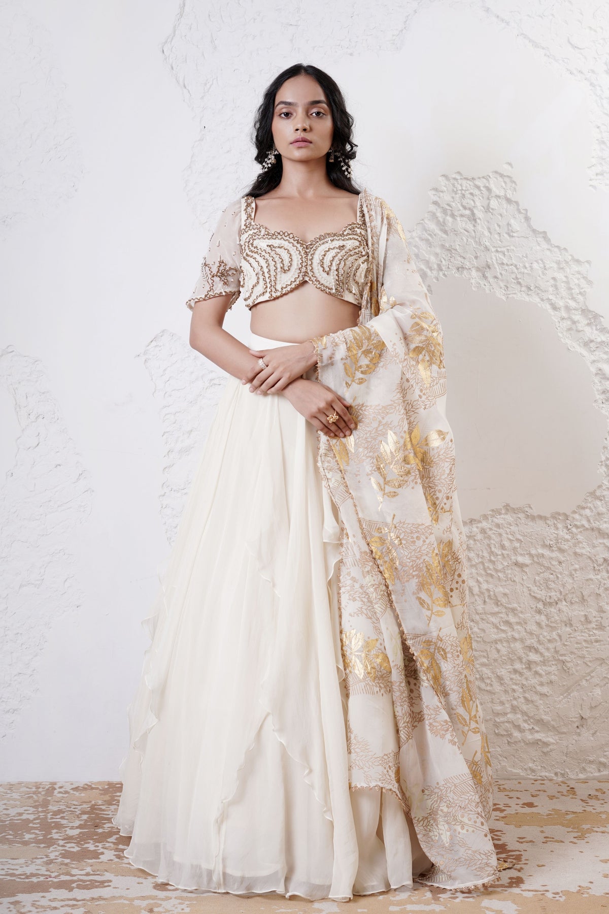 Ivory Ruffled Lehenga Set