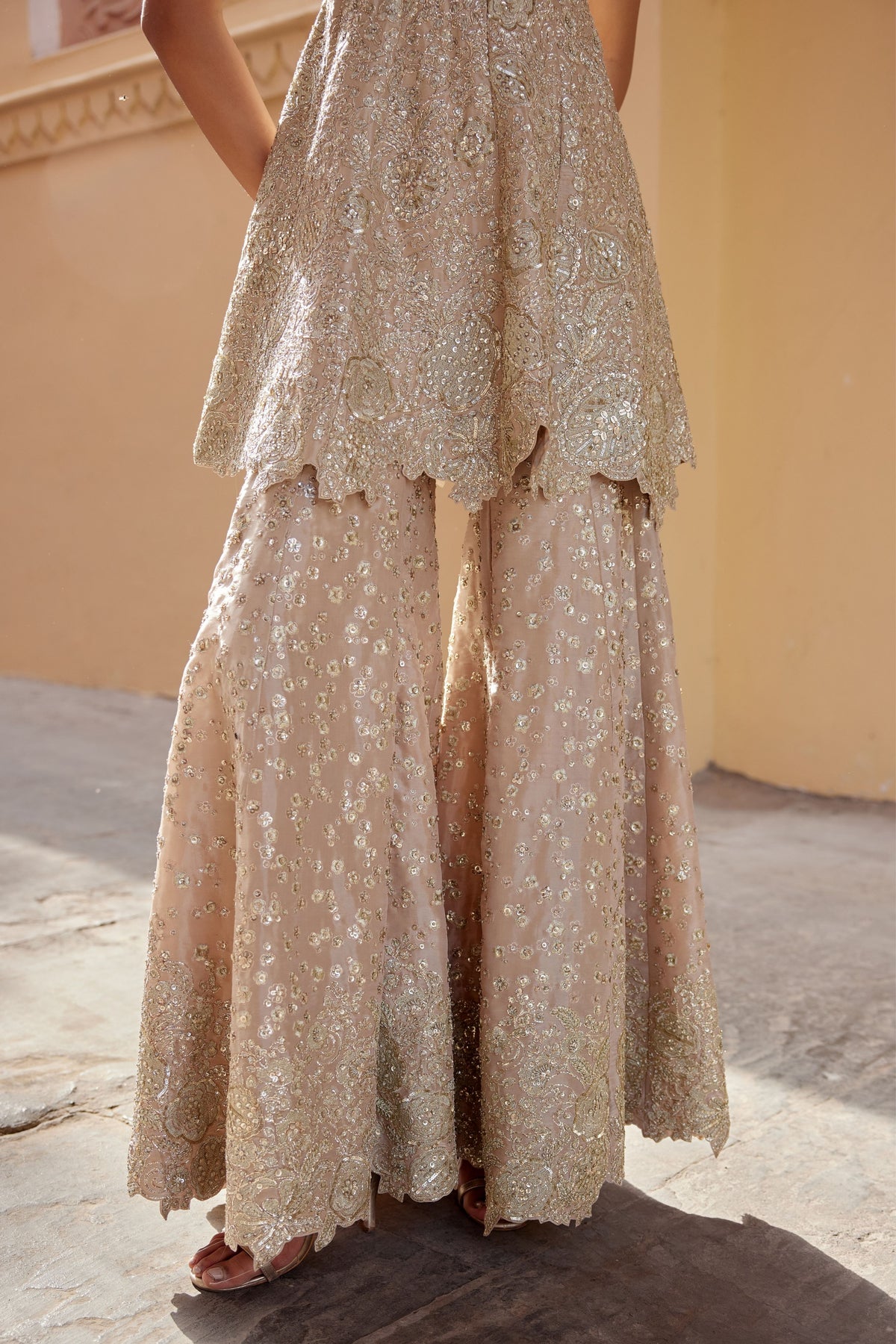 Beige Champagne Embroidered Co-ord Set