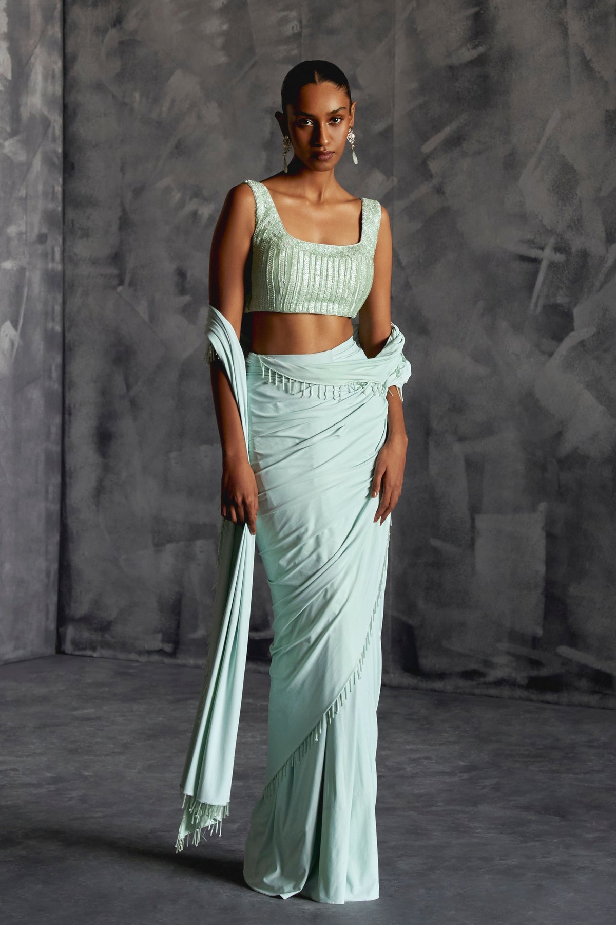 Fitted Draped Saree Set