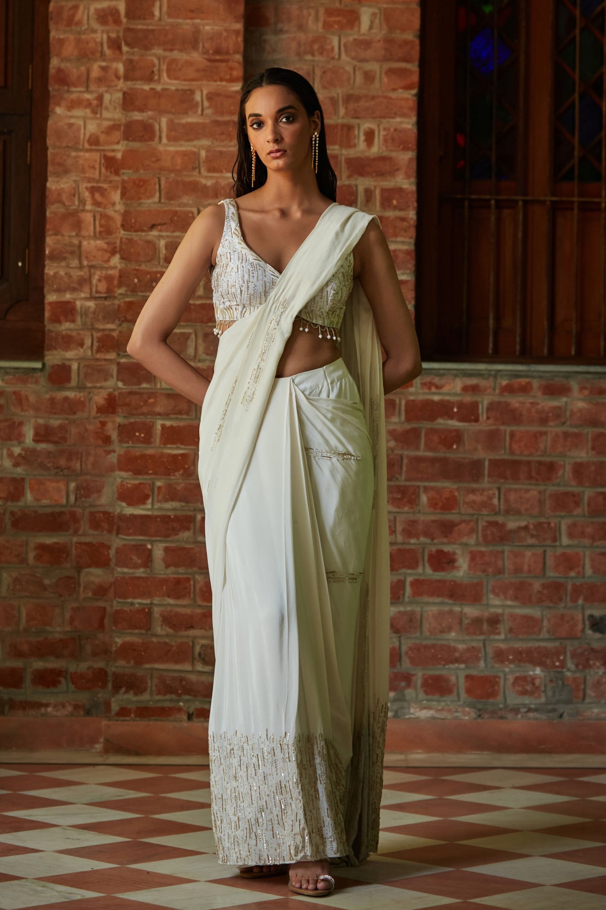 Milky Draped Saree Set