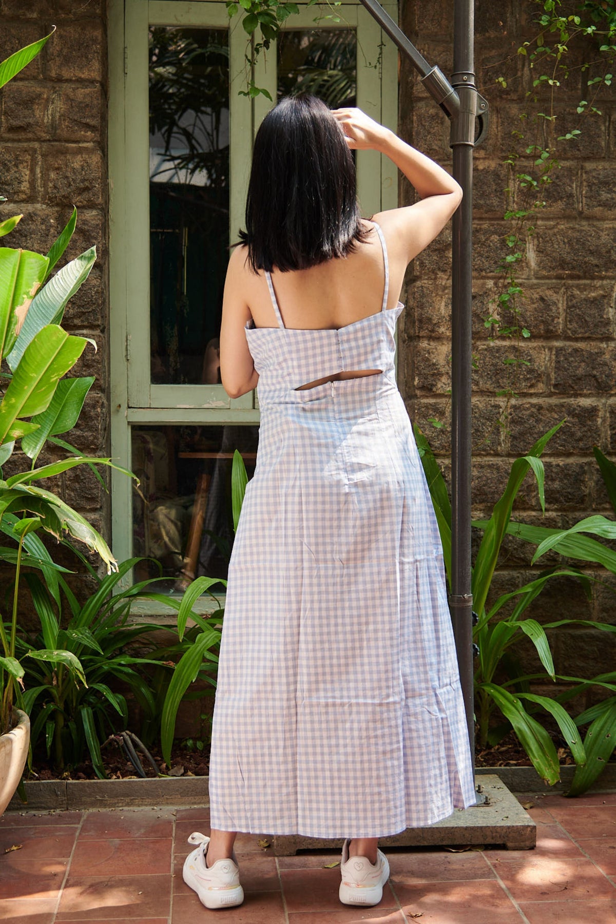 Checkered Dress With Slit in Blue