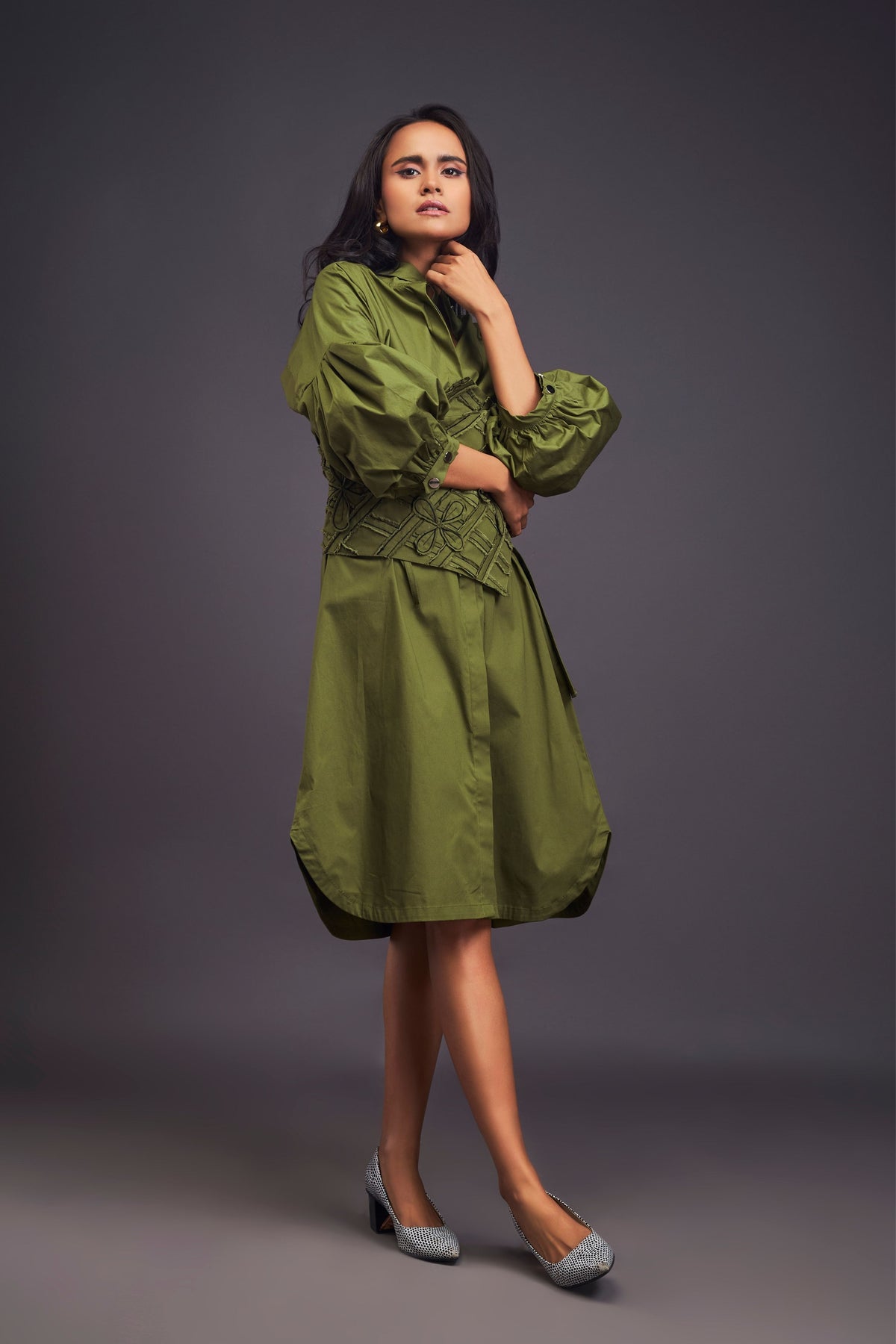 Green Shirt Dress With Belt