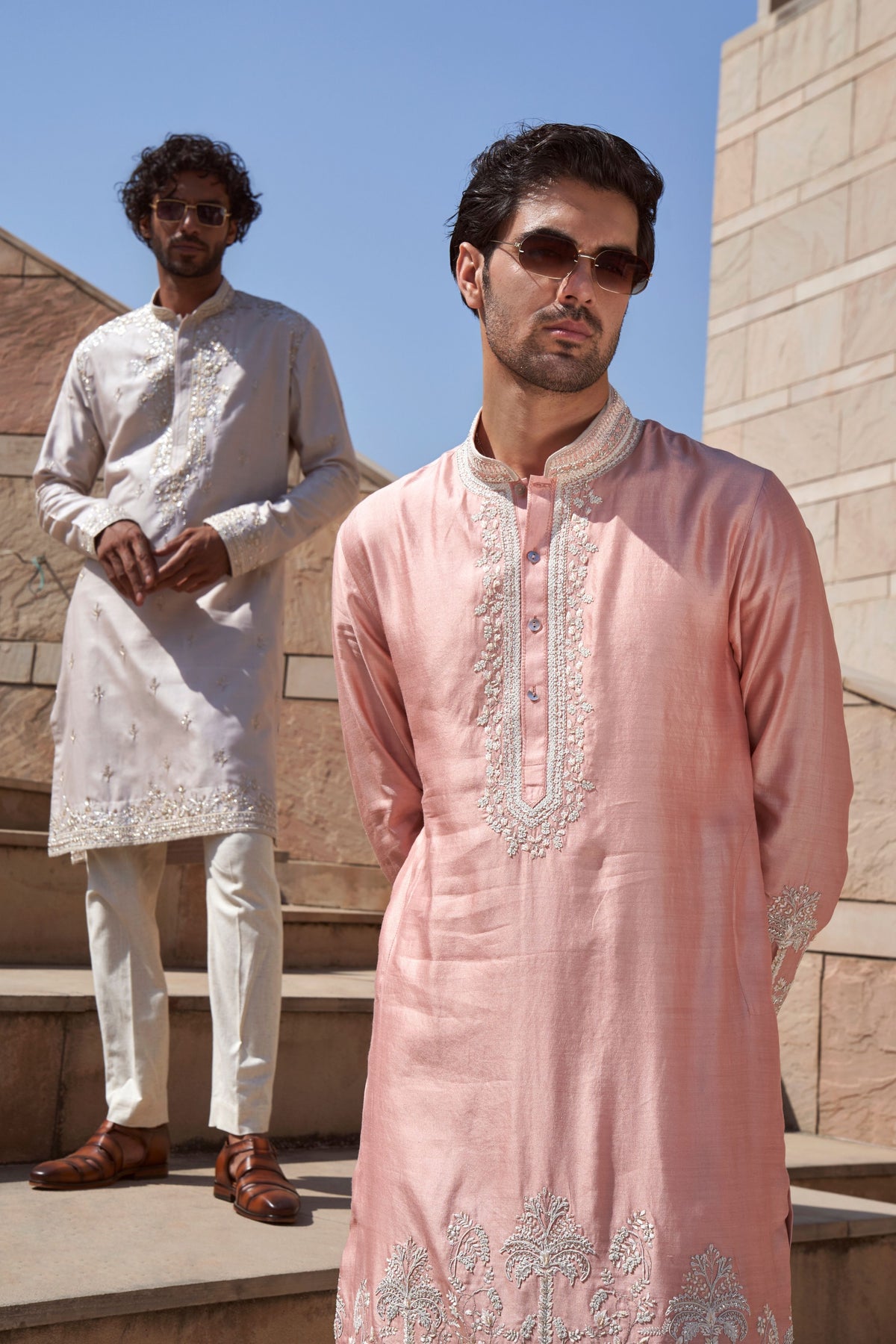 Ivory Geometric Creeper Kurta