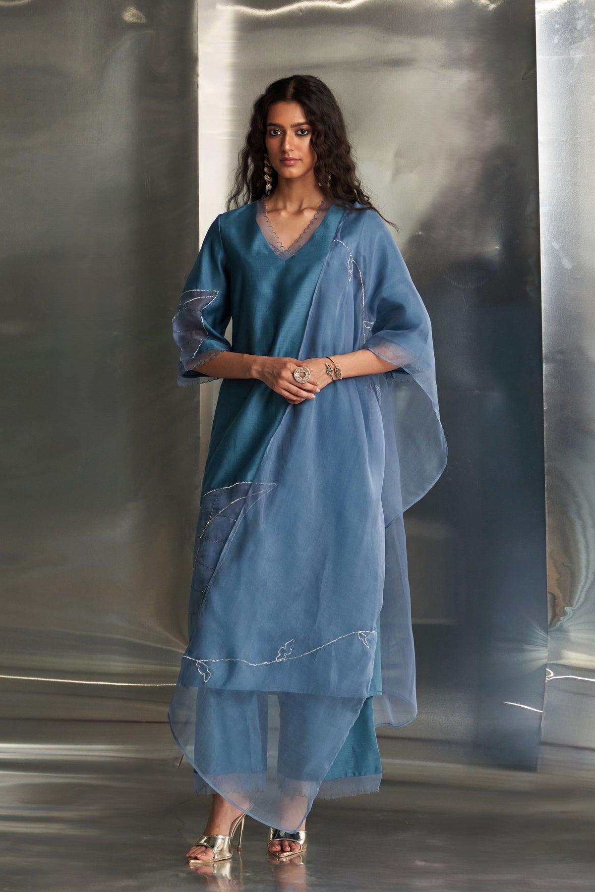 Steel Blue Straight Kurta Set