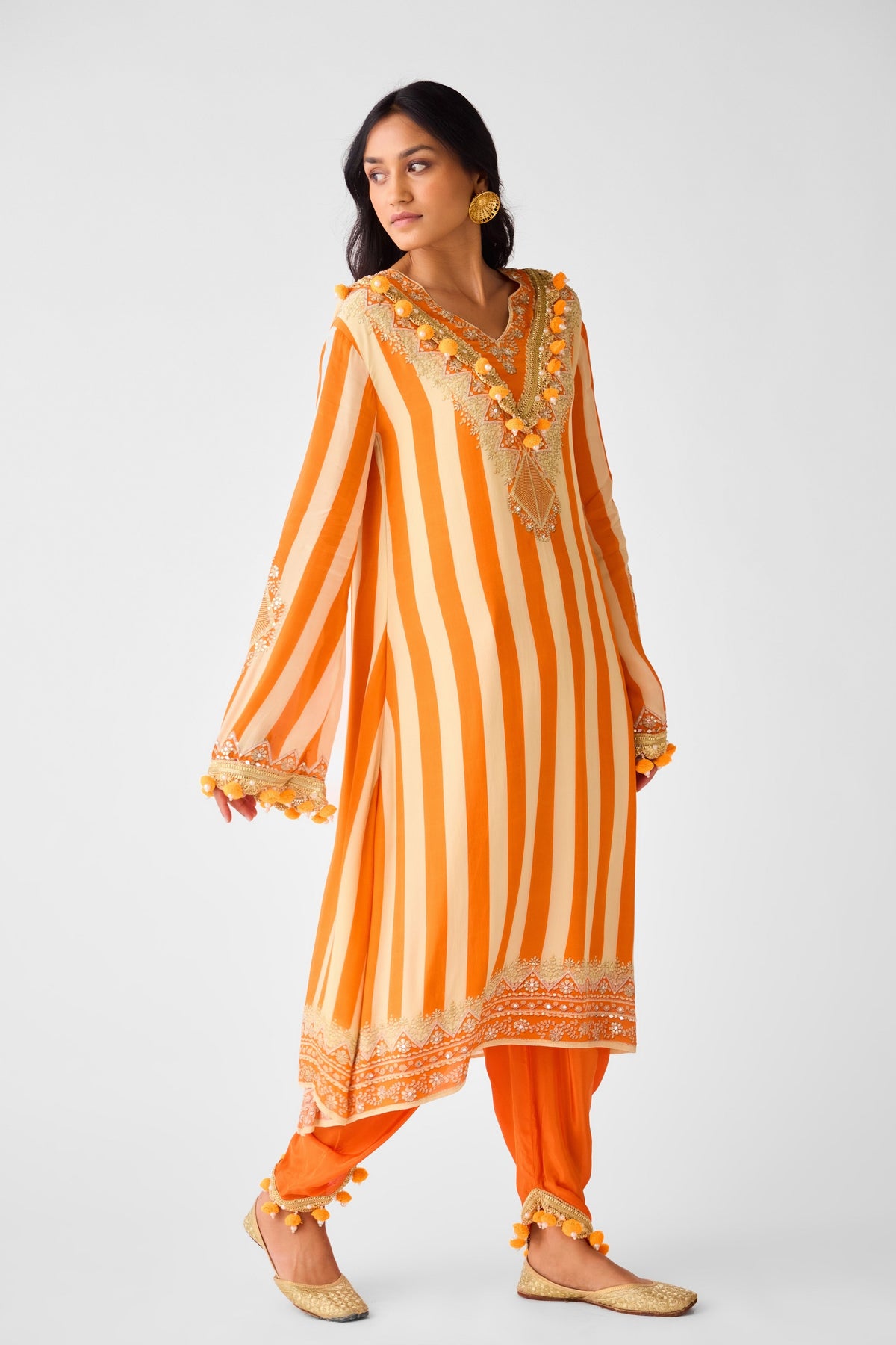 Orange Pearl Embellished Tunic Set