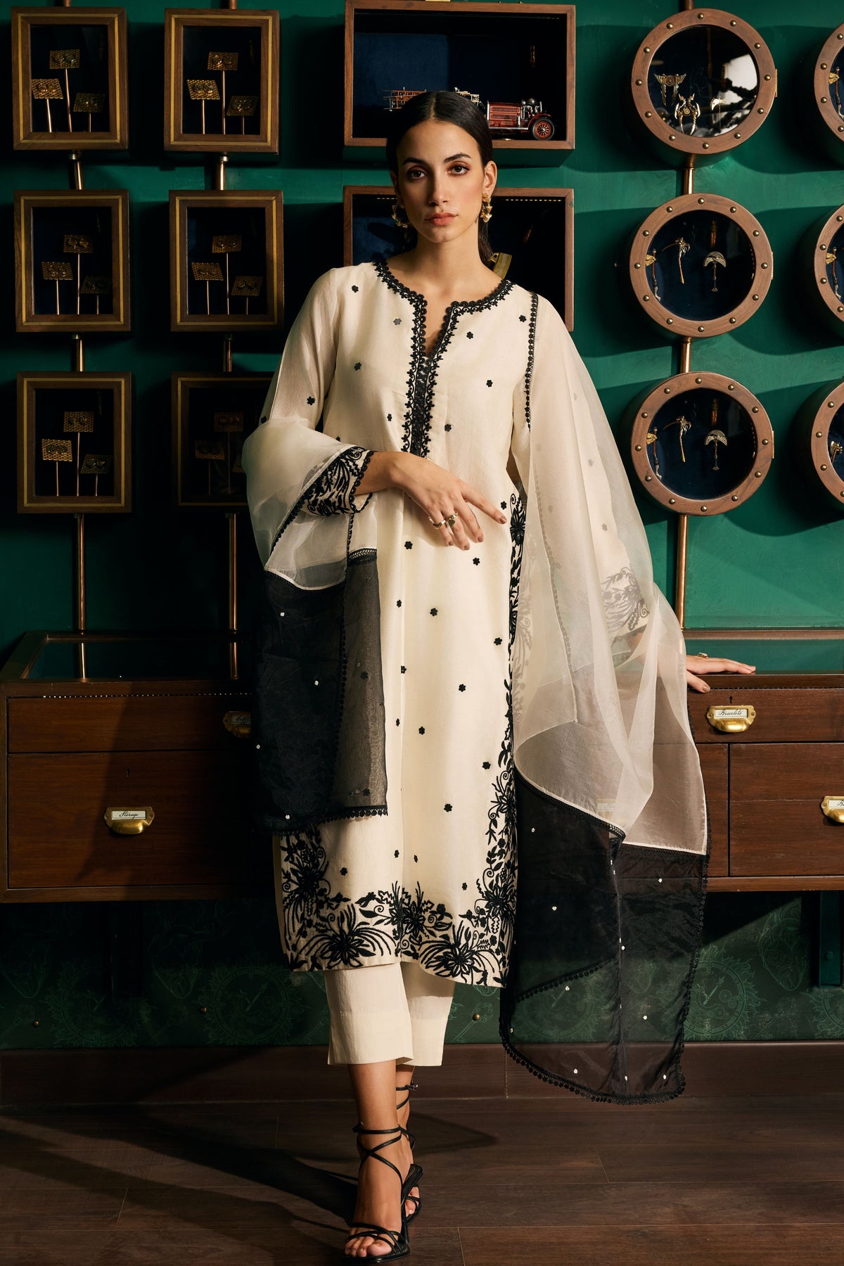 Off-white Embroidered Kurta Set