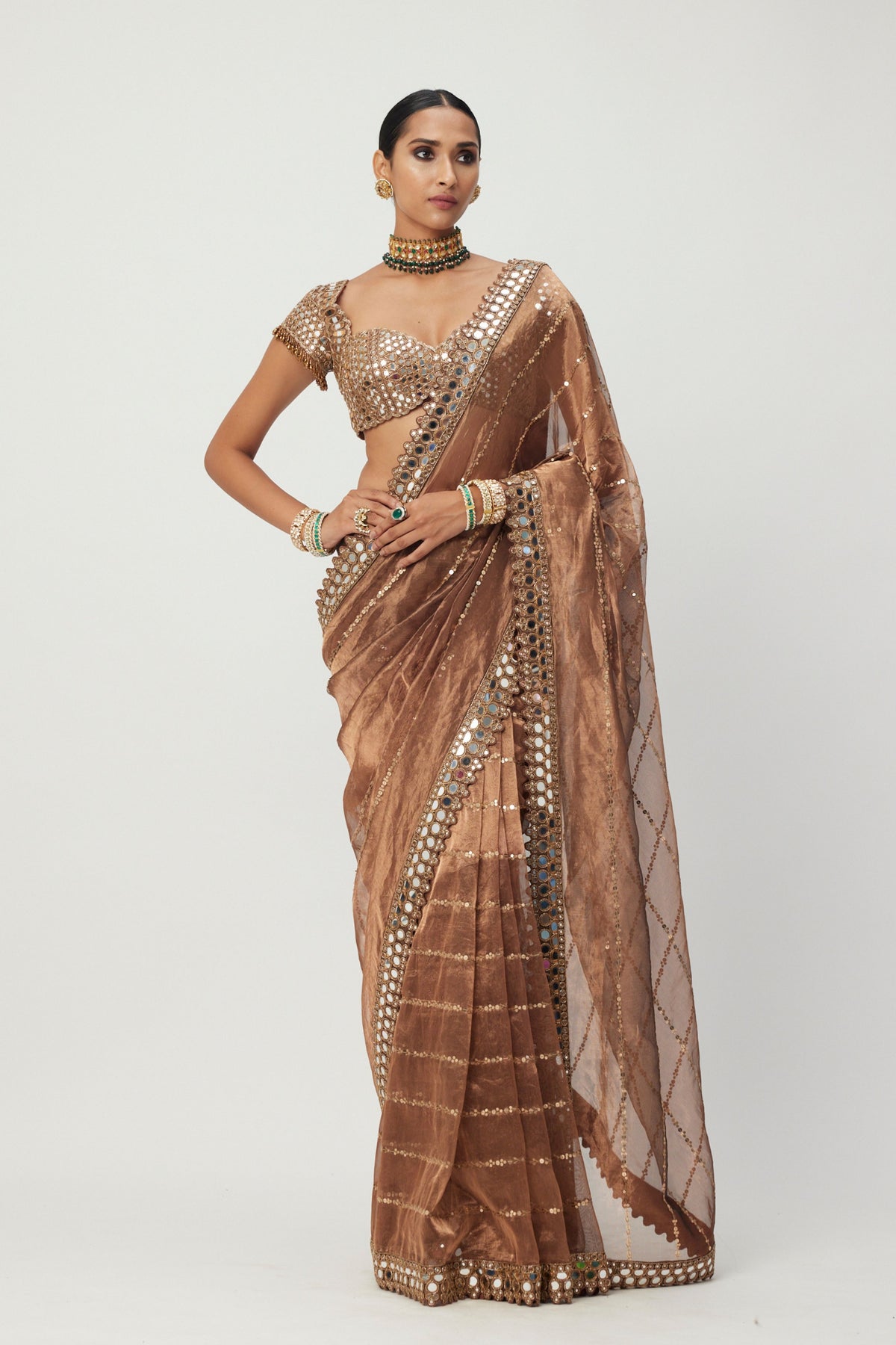 Copper Shimmer Saree Set