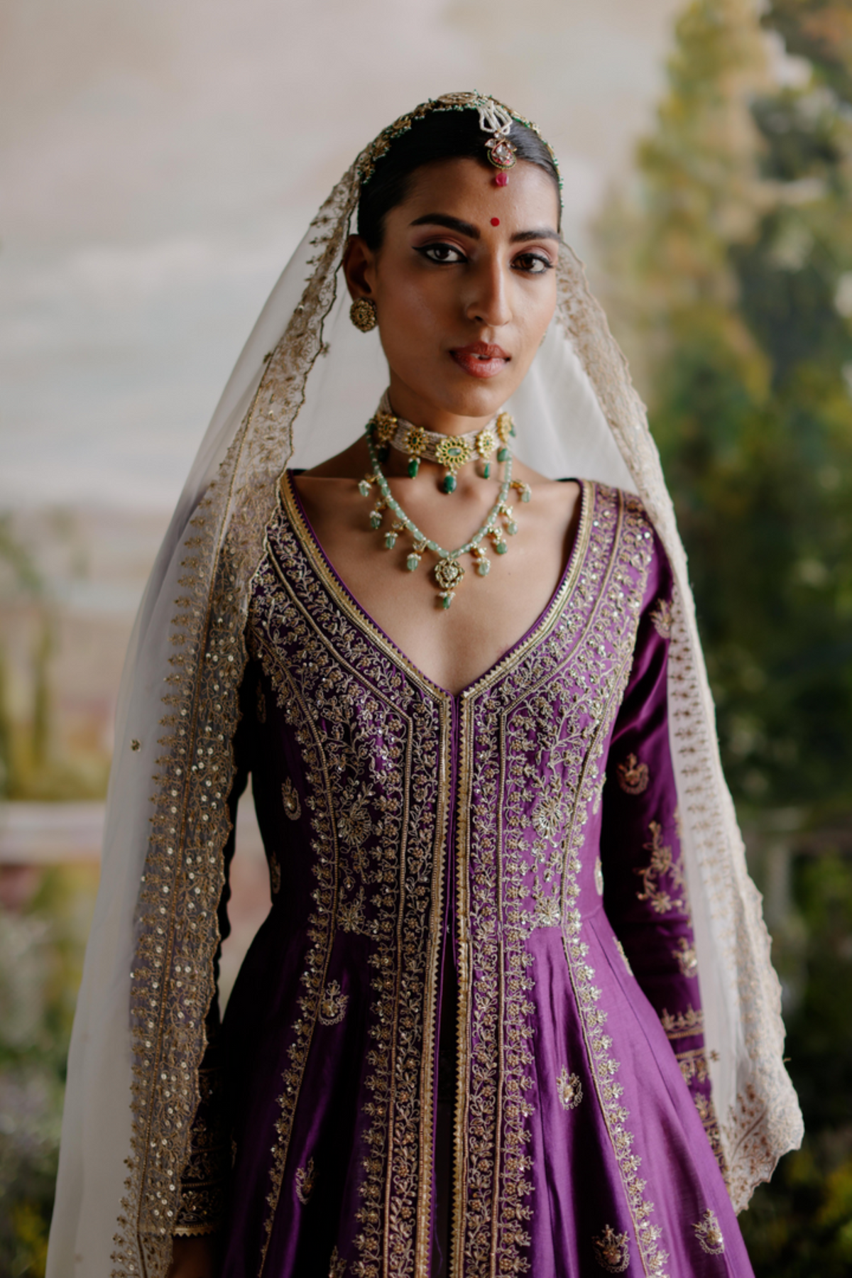 Purple Jacket With Ivory Lehenga