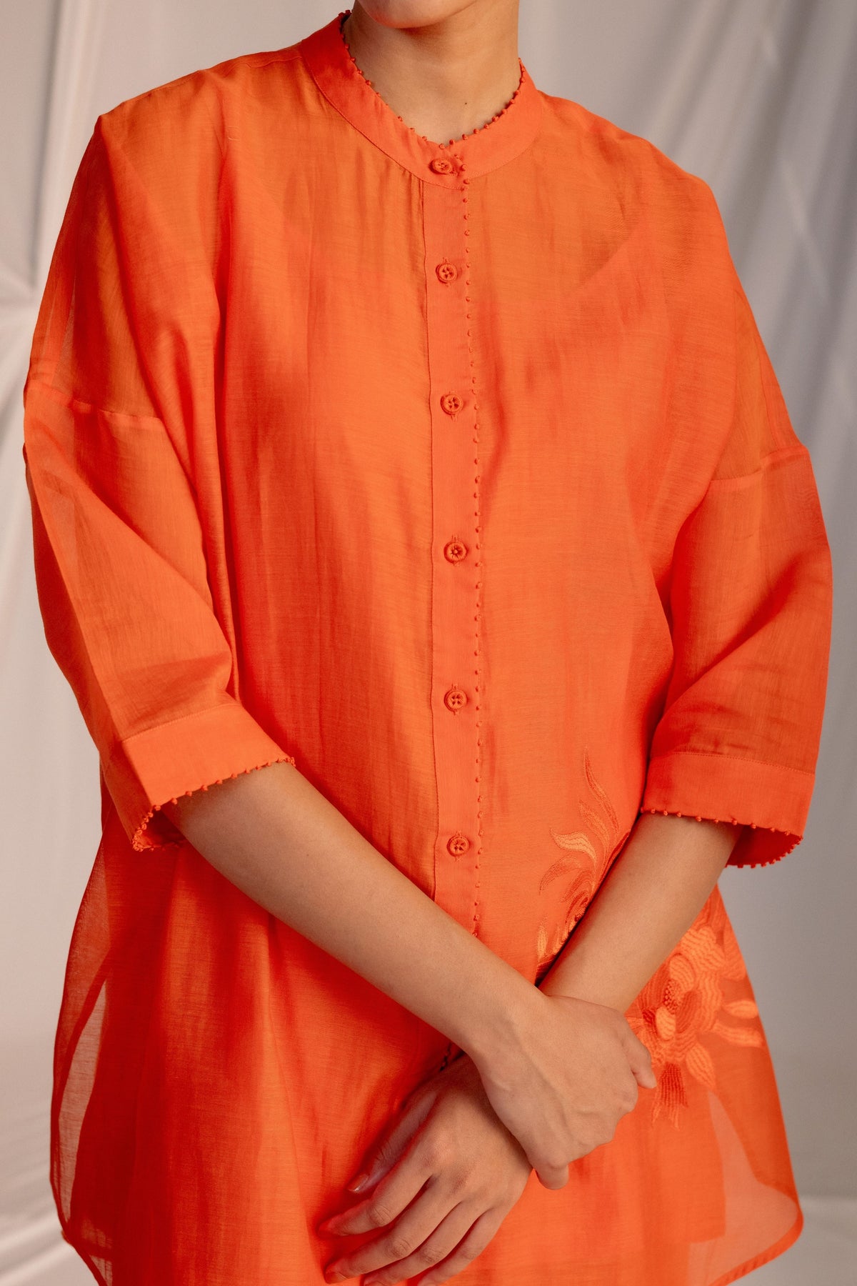 Rust Orange Embroidered Tunic Set