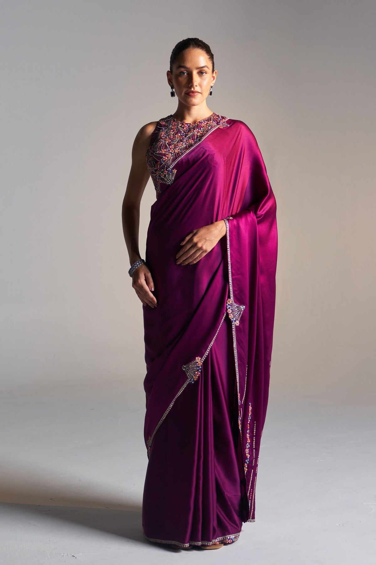 Aubergine Mulberry Saree Set