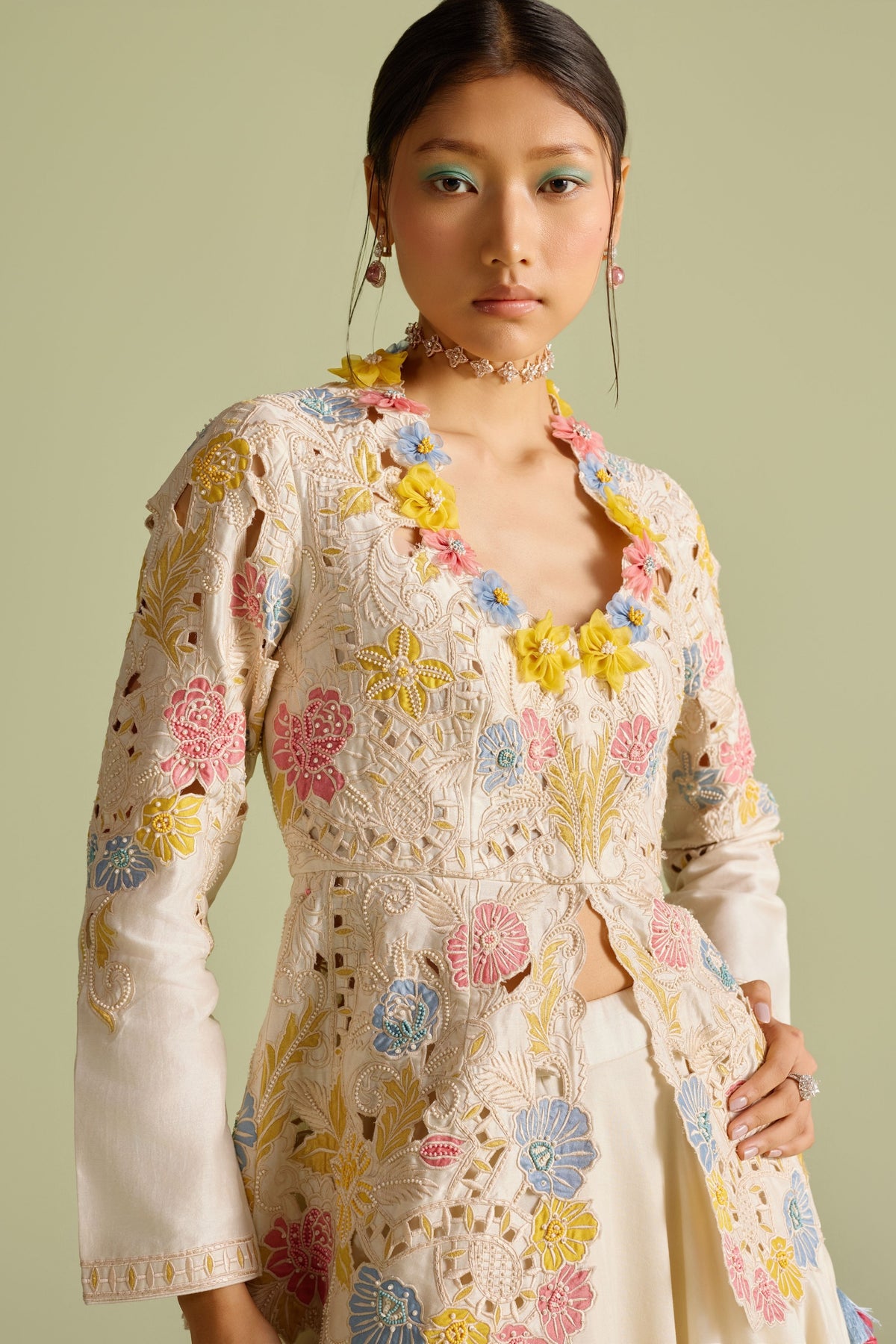 Pastel Embroidered Peplum Jacket