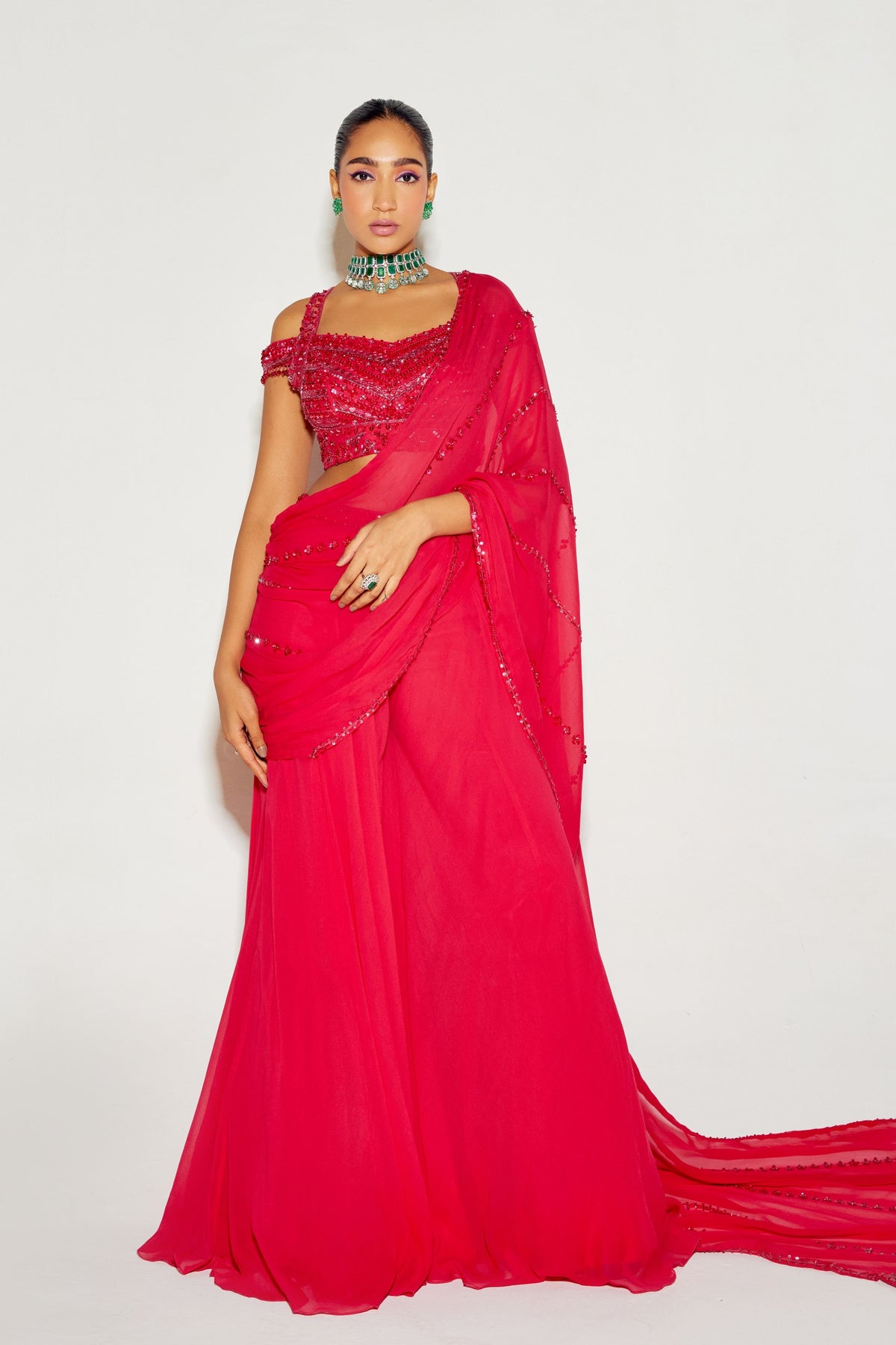 Tonal Embroidered Draped Sharara Set