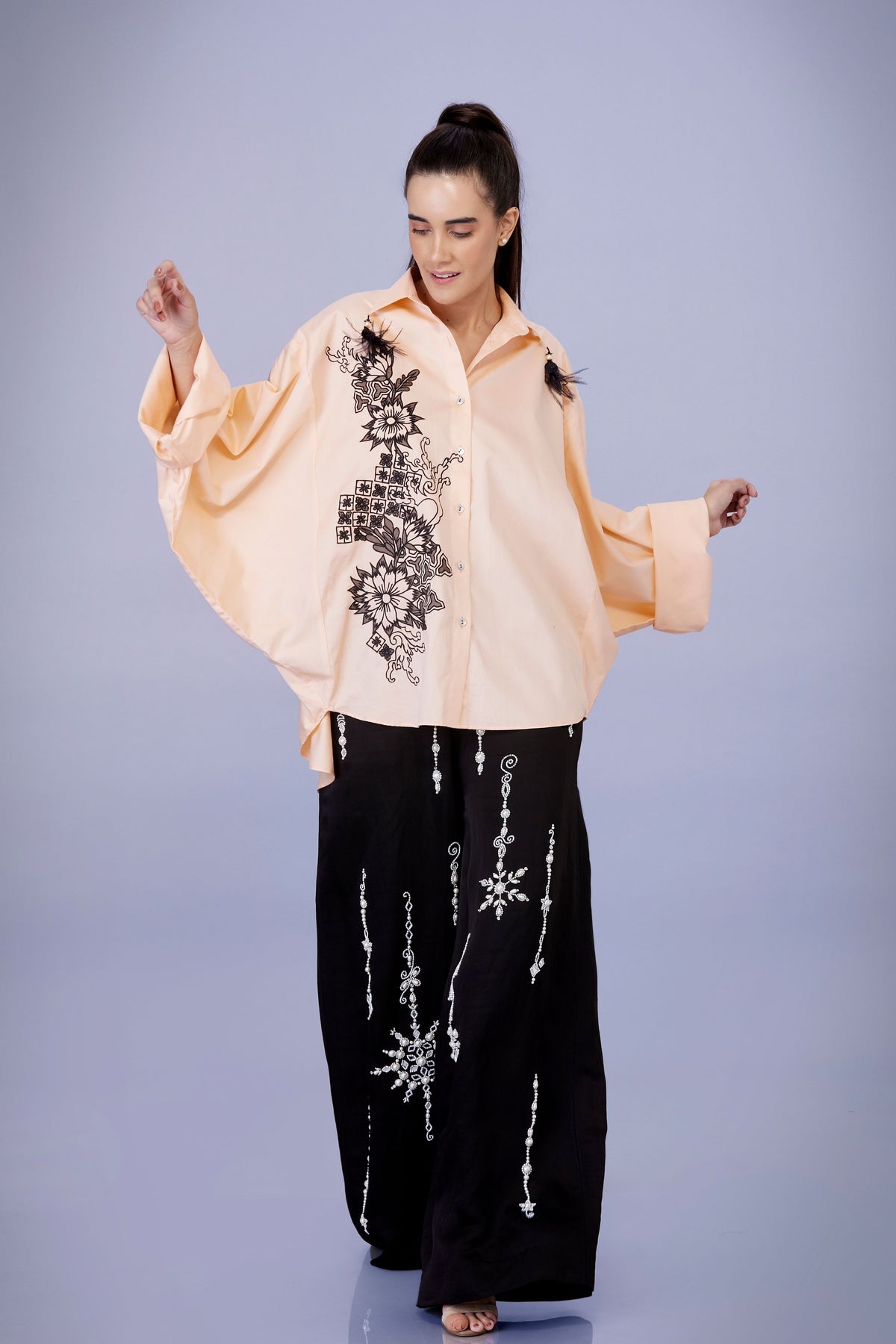 Light Peach Cutwork Embroidery Shirt