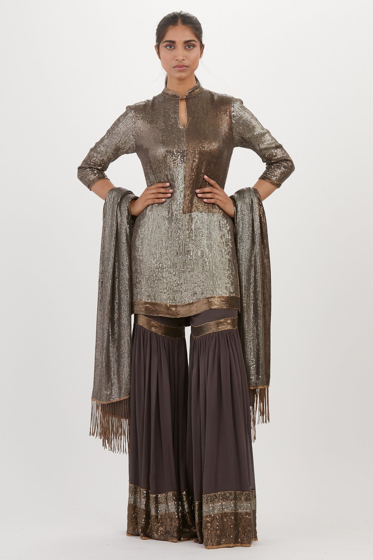 Charcoal Sequins Sharara Set