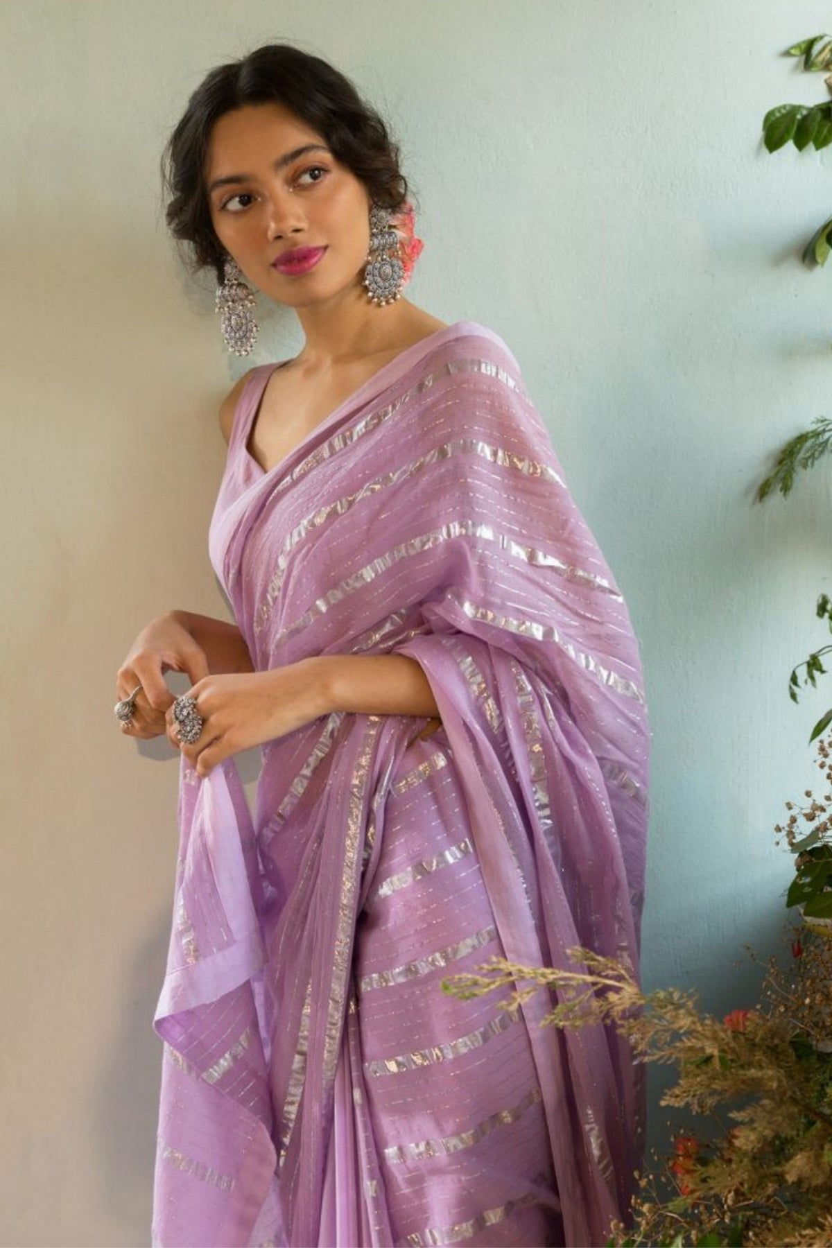 Lavender Stripes Saree Set