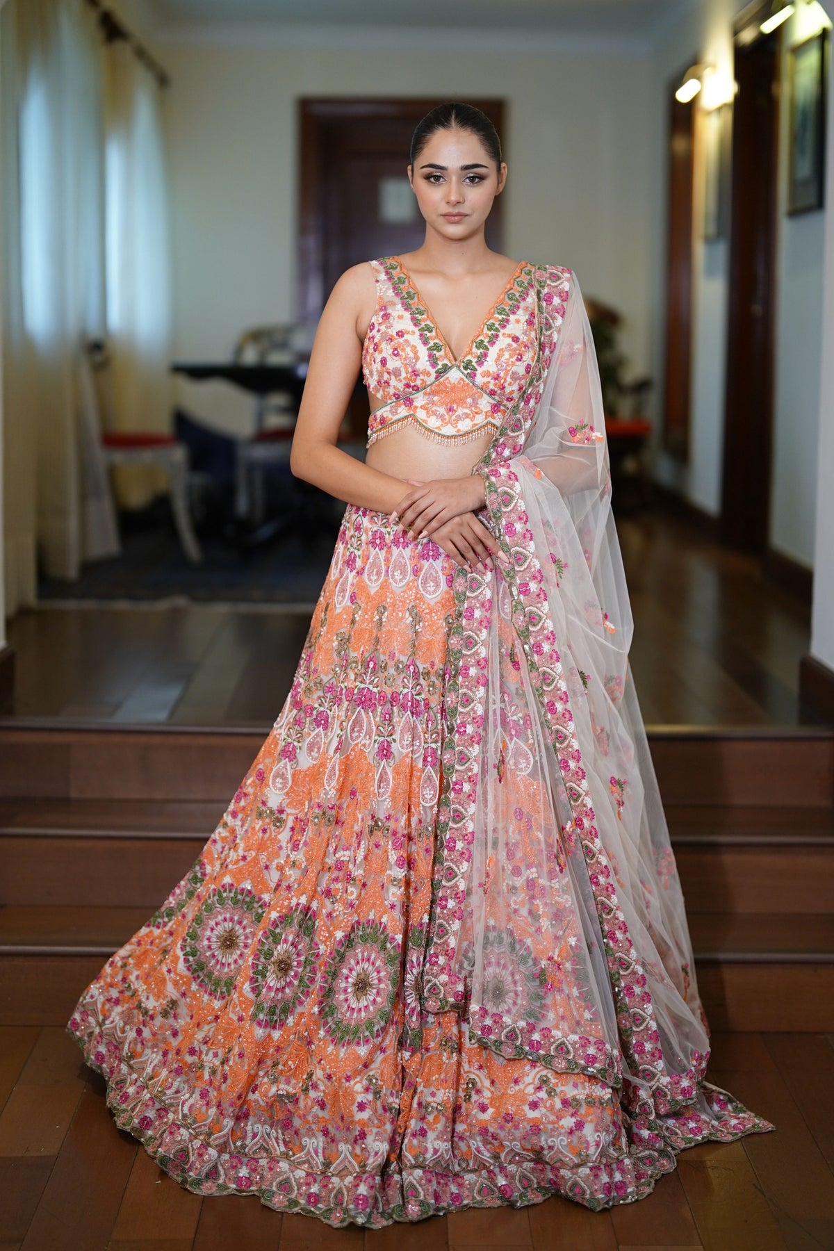 Multi-coloured Resham Dori Lehenga