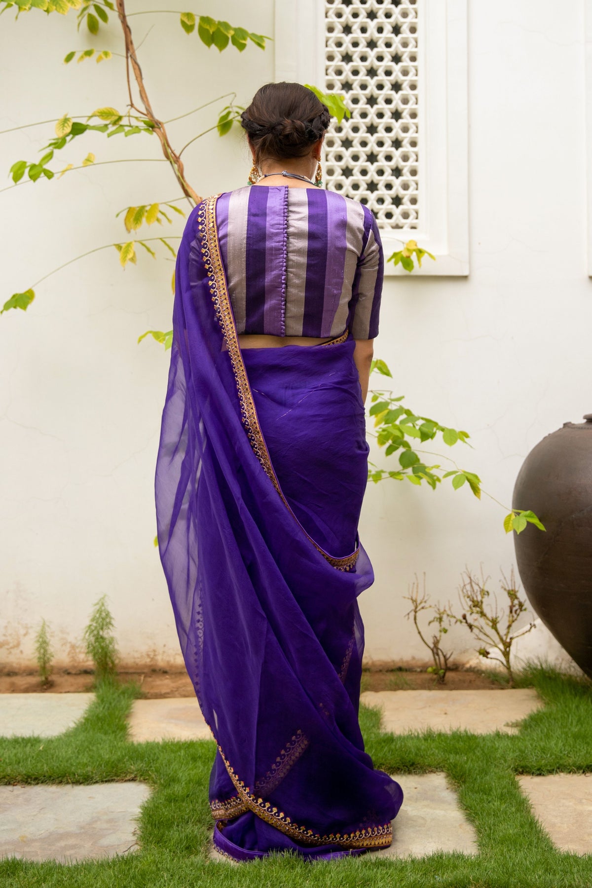 Deep Purple Gota Patti Border Saree Set