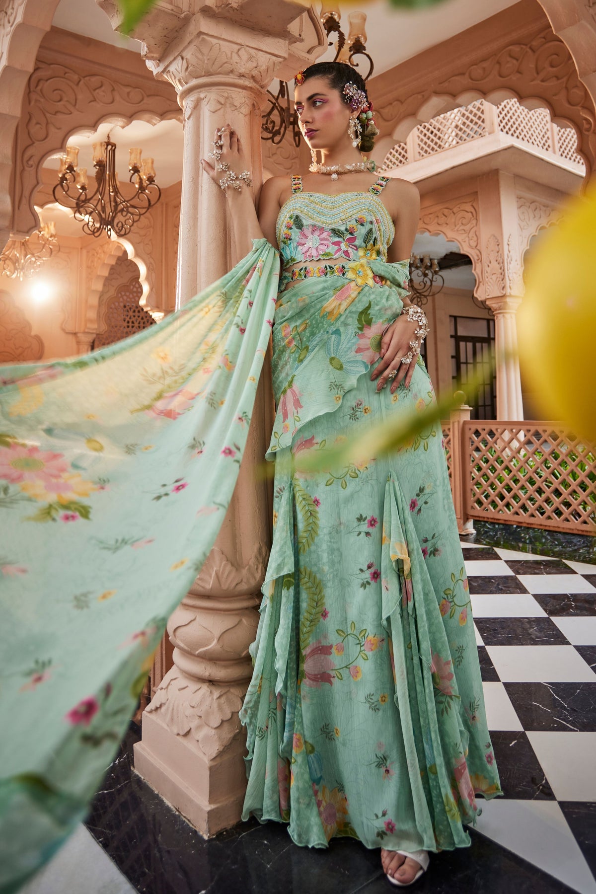 Mint Muse Saree Set