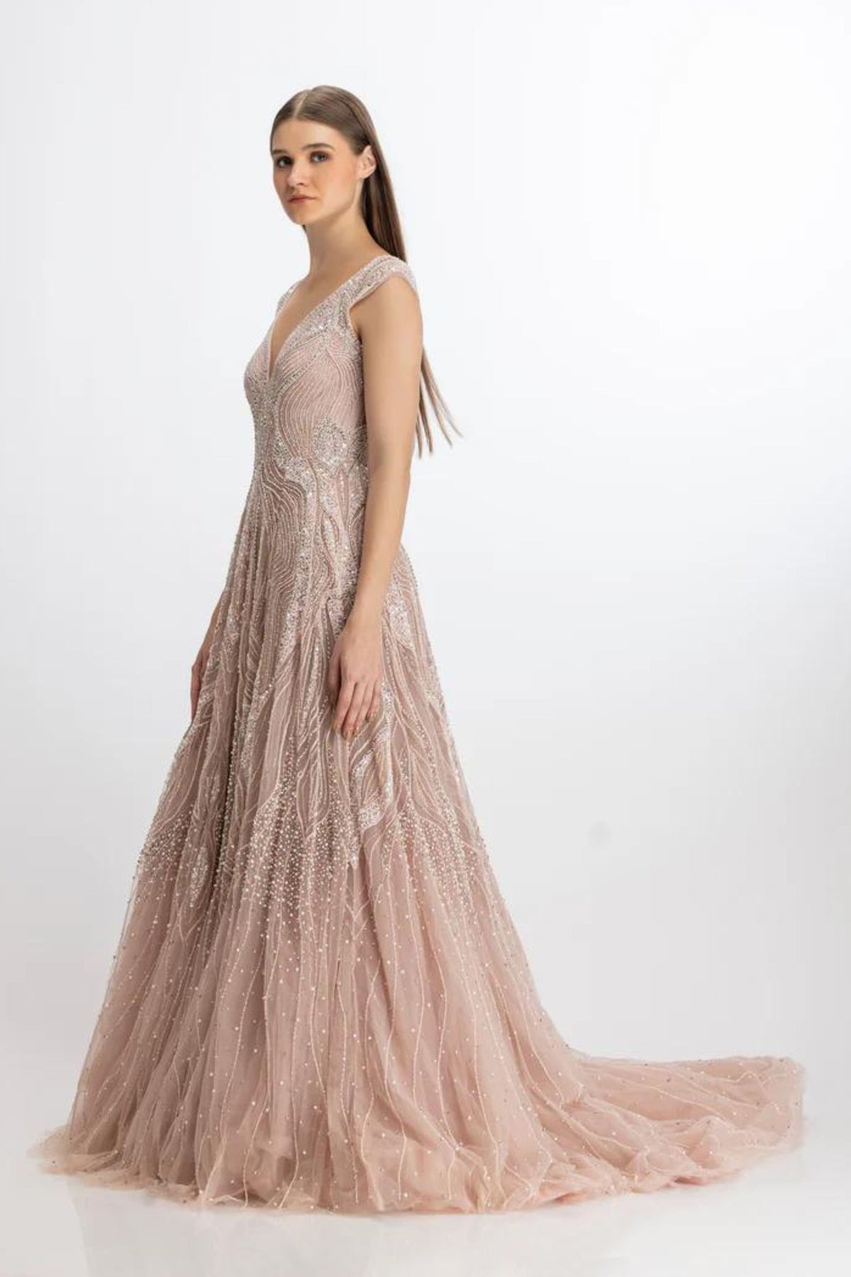 Silver pink flafred gown