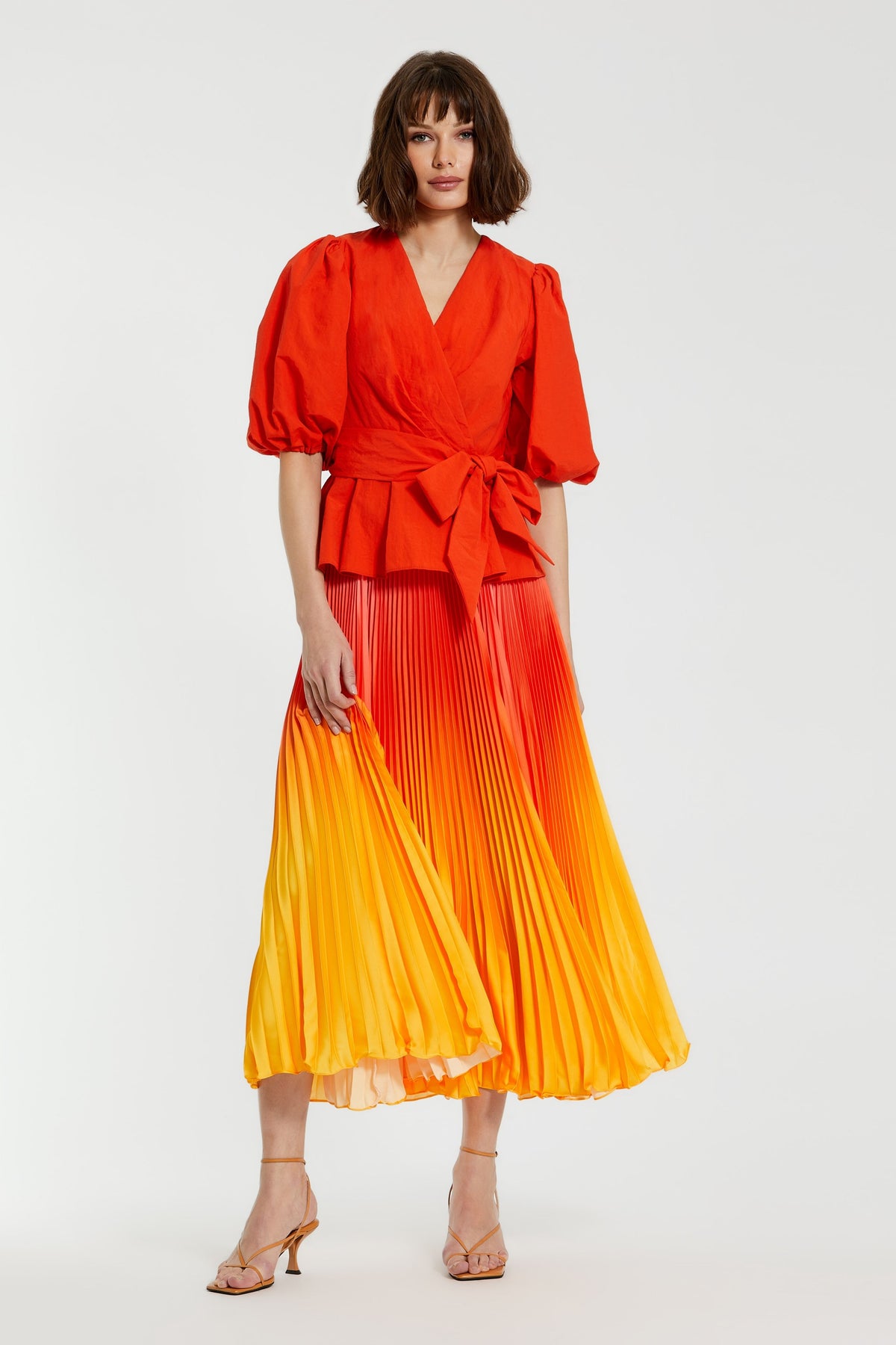 Pleated Charmeuse Ombre Maxi Skirt