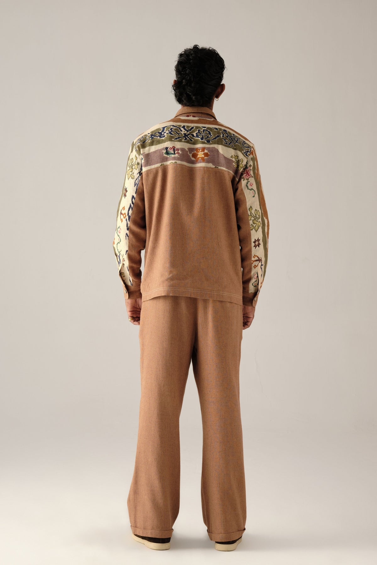 Brown Geometric Folk Print Retro Shacket