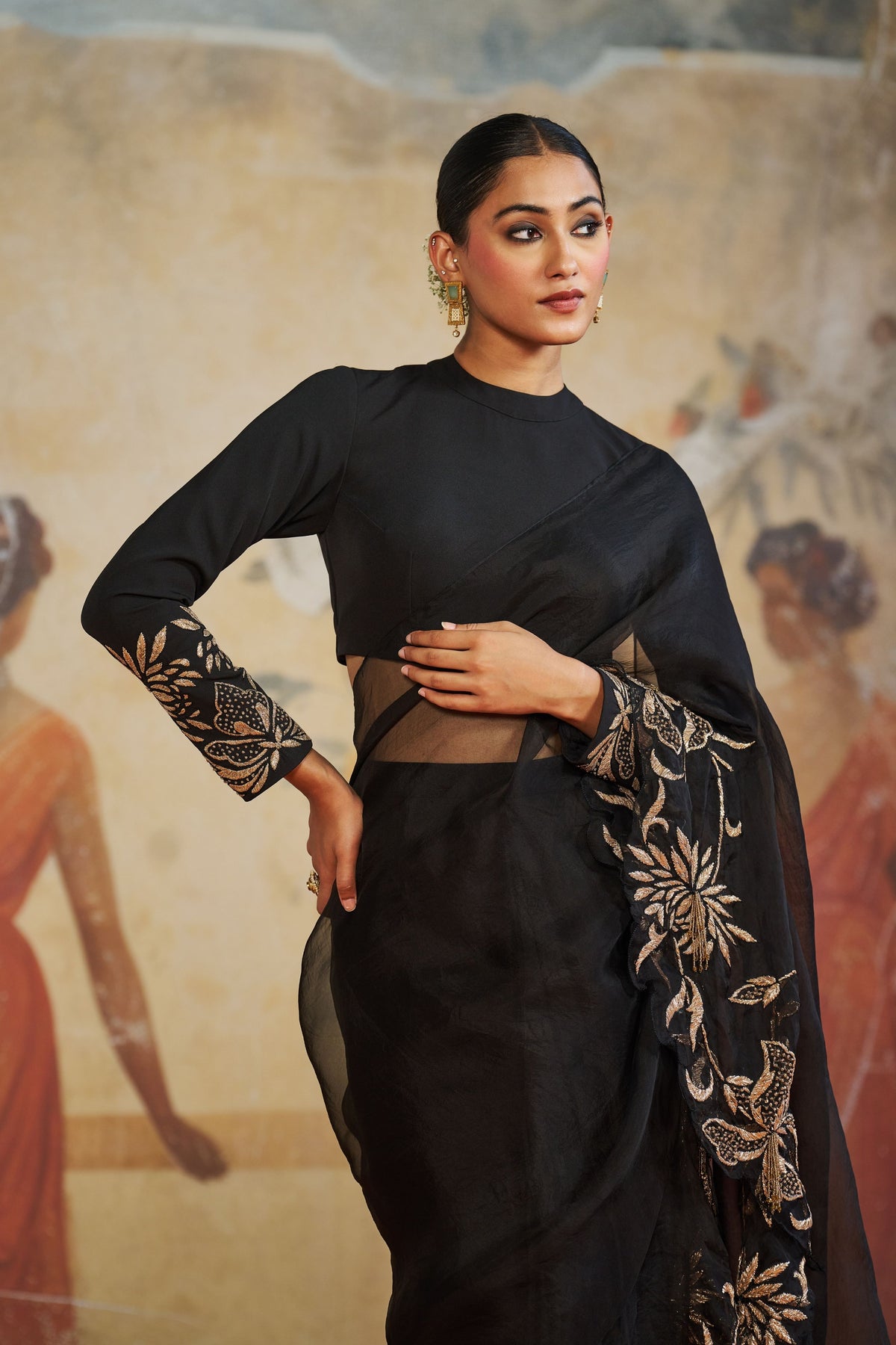 Black Ruffle Saree Set