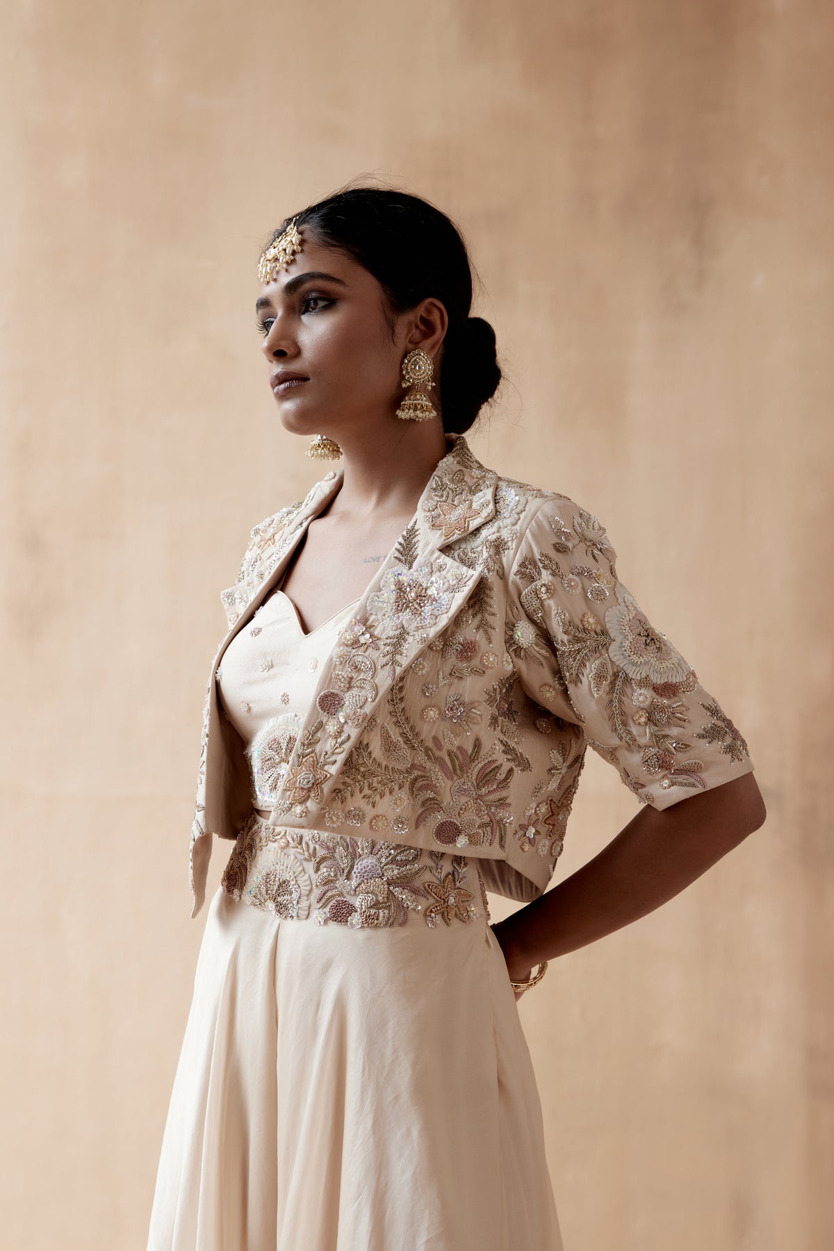 Ivory Sharara Set Paired With Jacket