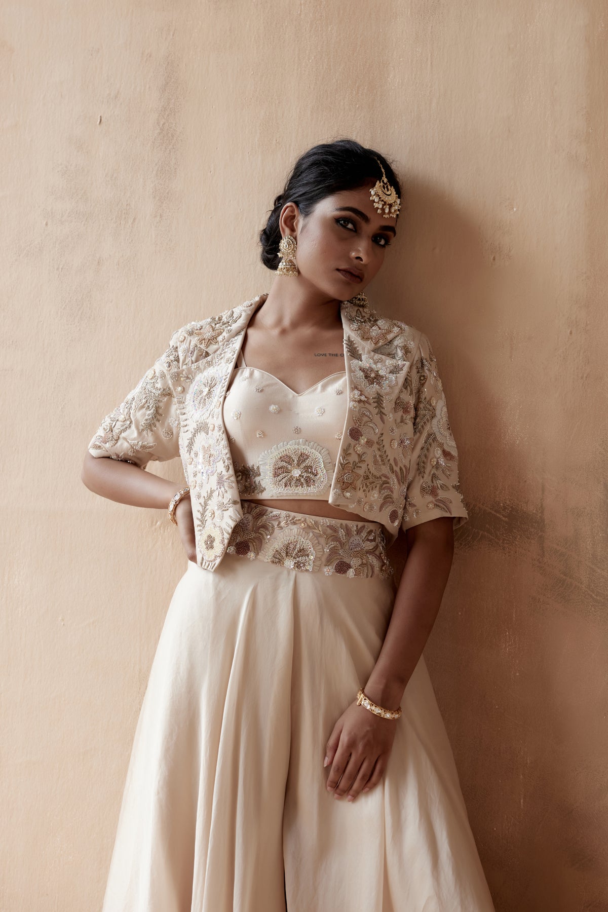 Ivory Sharara Set Paired With Jacket