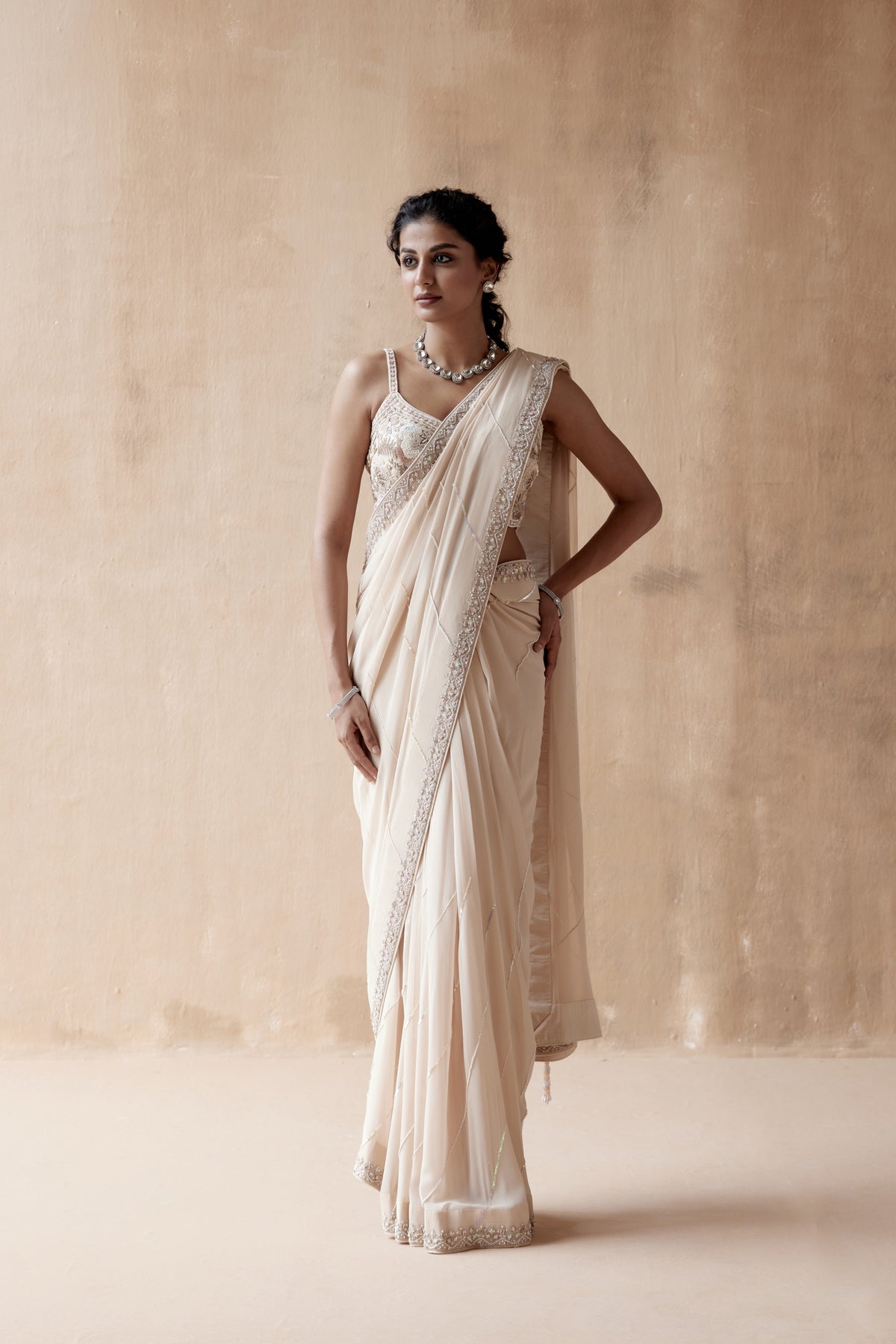 Ivory Floral Saree